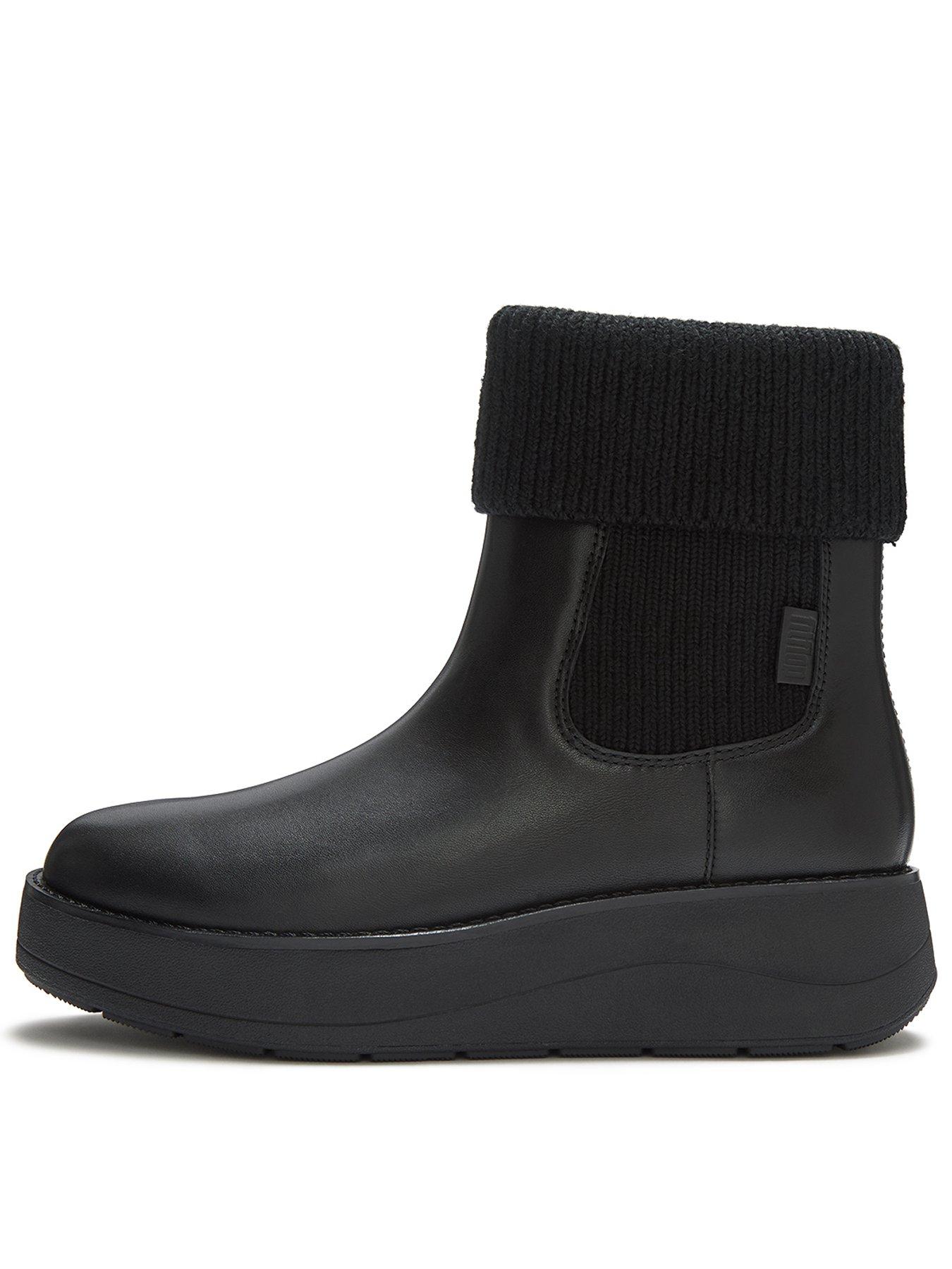 Image 1 of 5 of FitFlop Womens Ribbed Knit Collar Low Heel Ankle Boots - Black