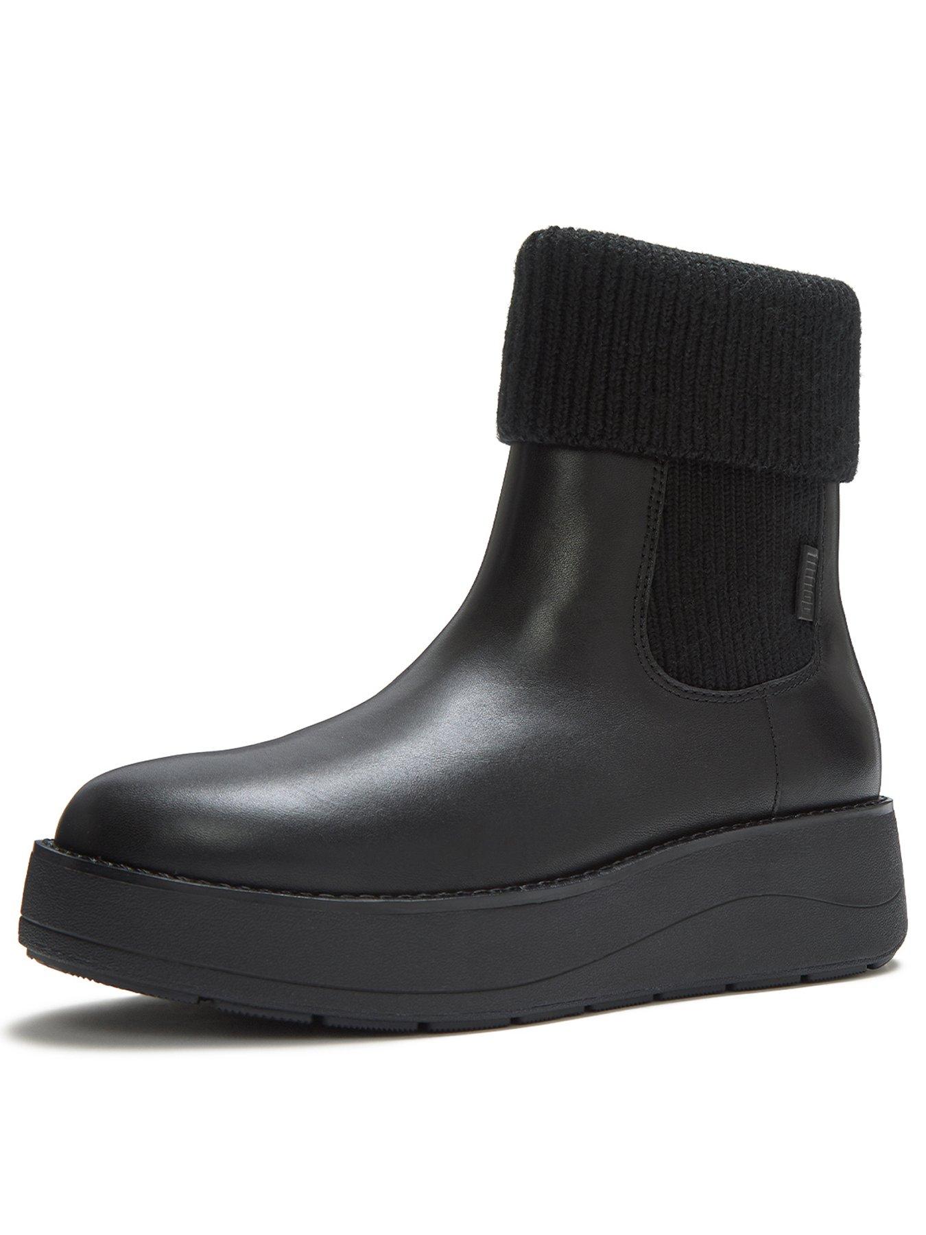 Image 3 of 5 of FitFlop Womens Ribbed Knit Collar Low Heel Ankle Boots - Black