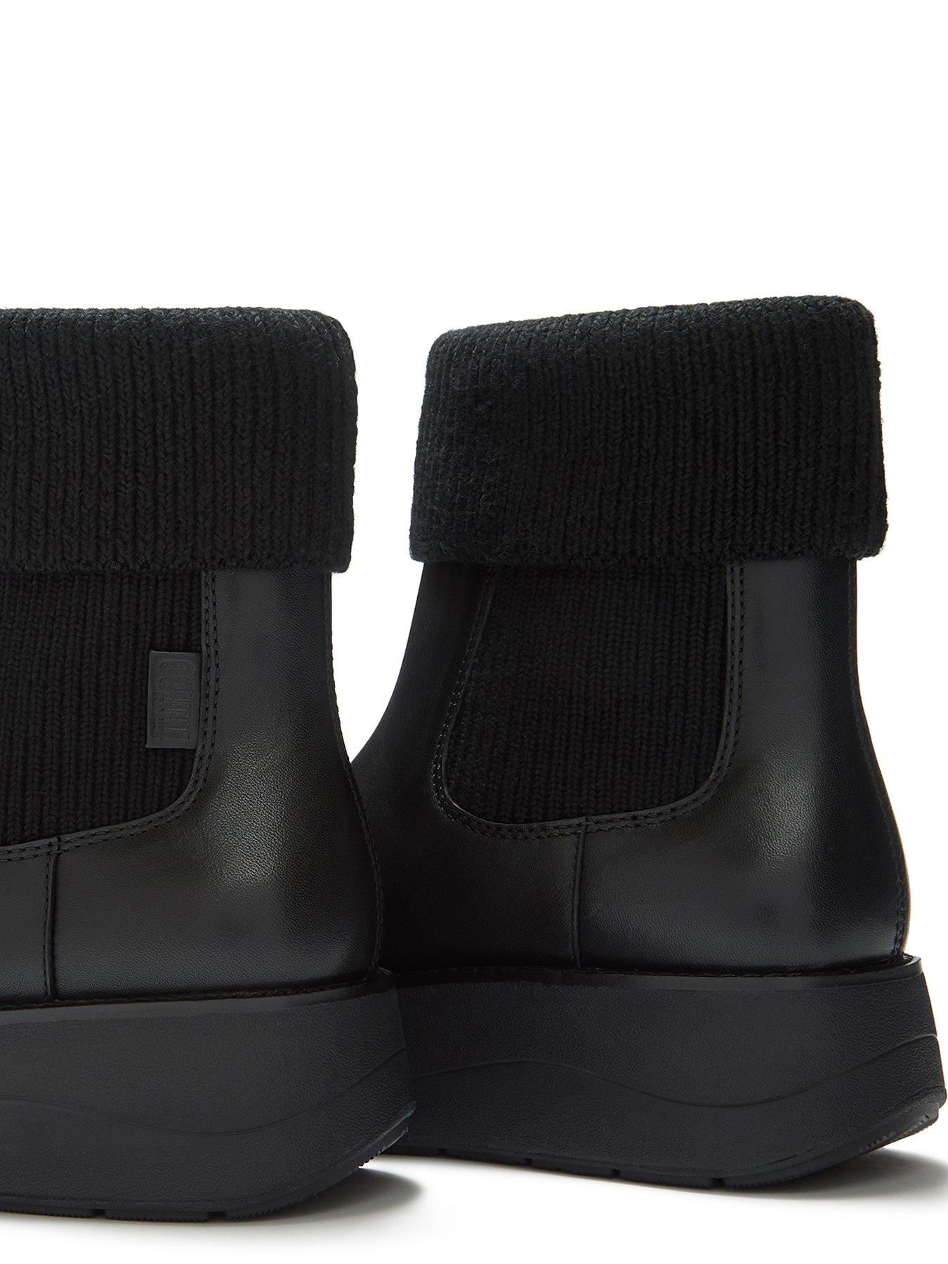 Image 5 of 5 of FitFlop Womens Ribbed Knit Collar Low Heel Ankle Boots - Black