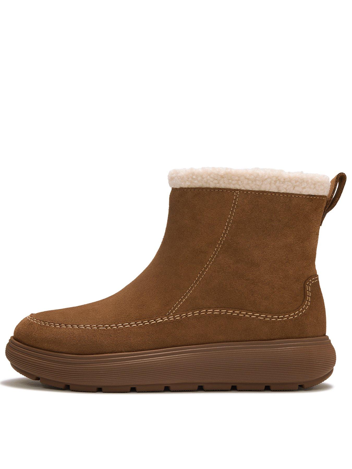 Image 1 of 5 of FitFlop Womens Relaxed Zip Suede Casual Boots - Brown