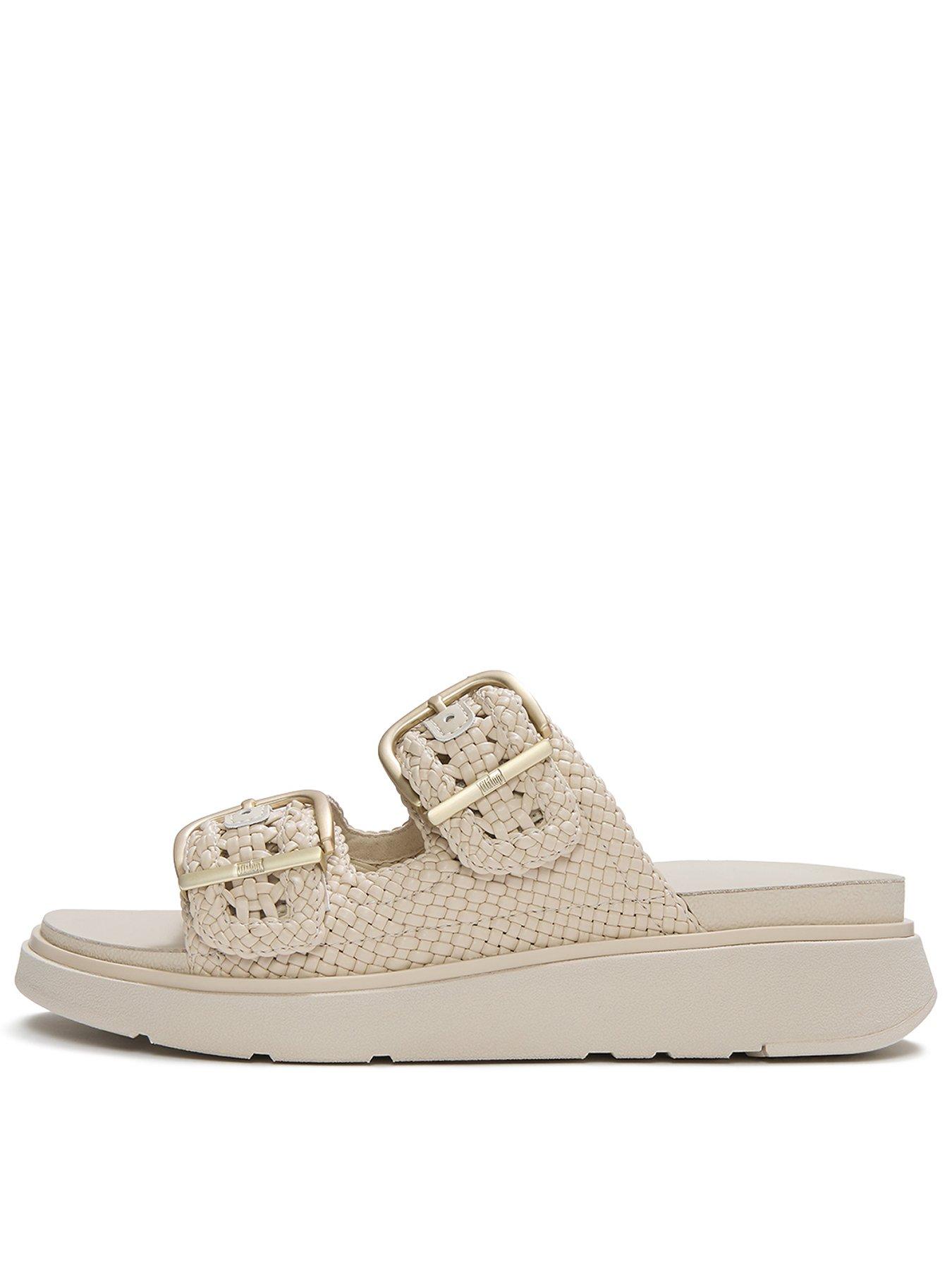 Image 1 of 6 of FitFlop Womens Gen-FF Woven Two Bar Slides - Beige
