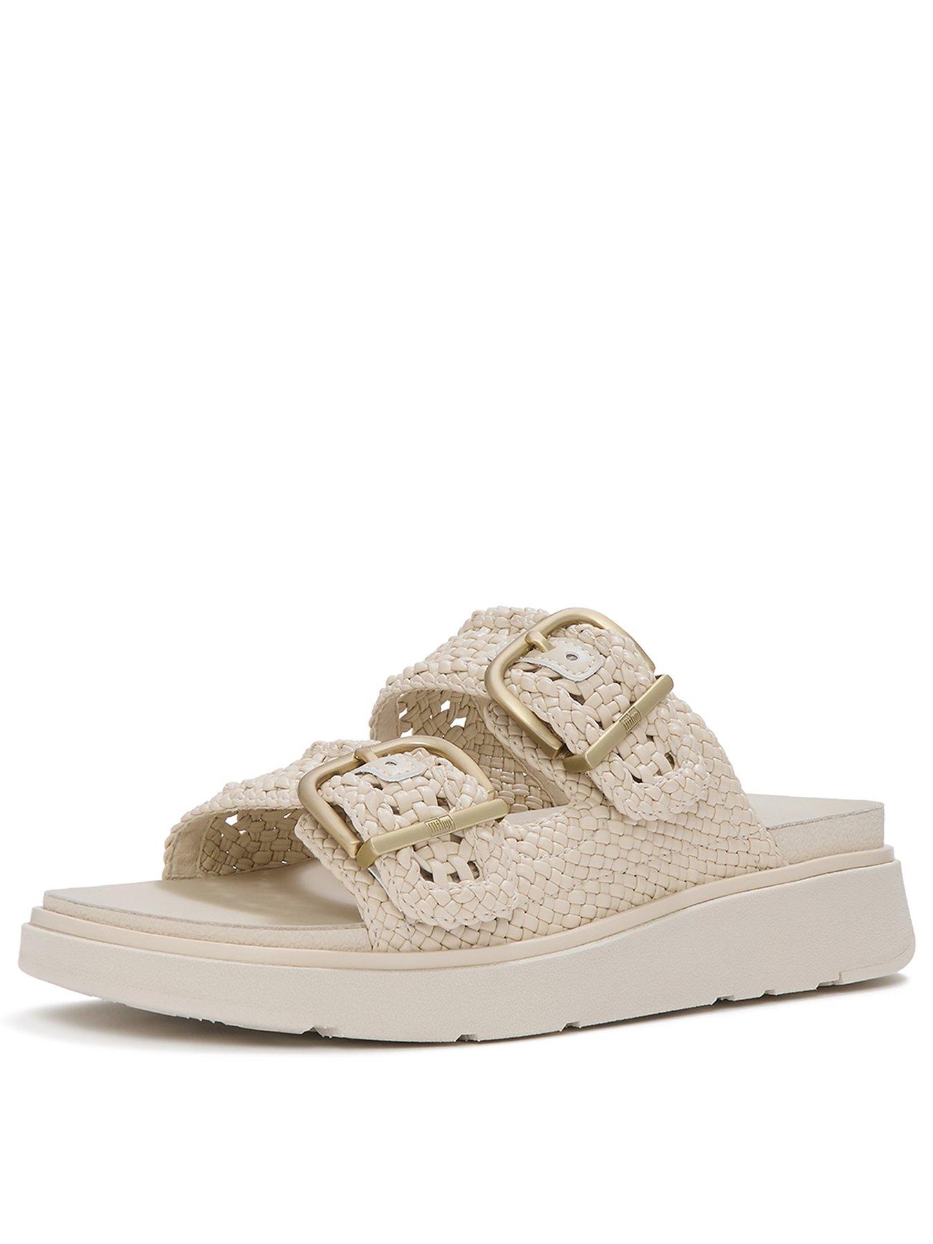 Image 3 of 6 of FitFlop Womens Gen-FF Woven Two Bar Slides - Beige