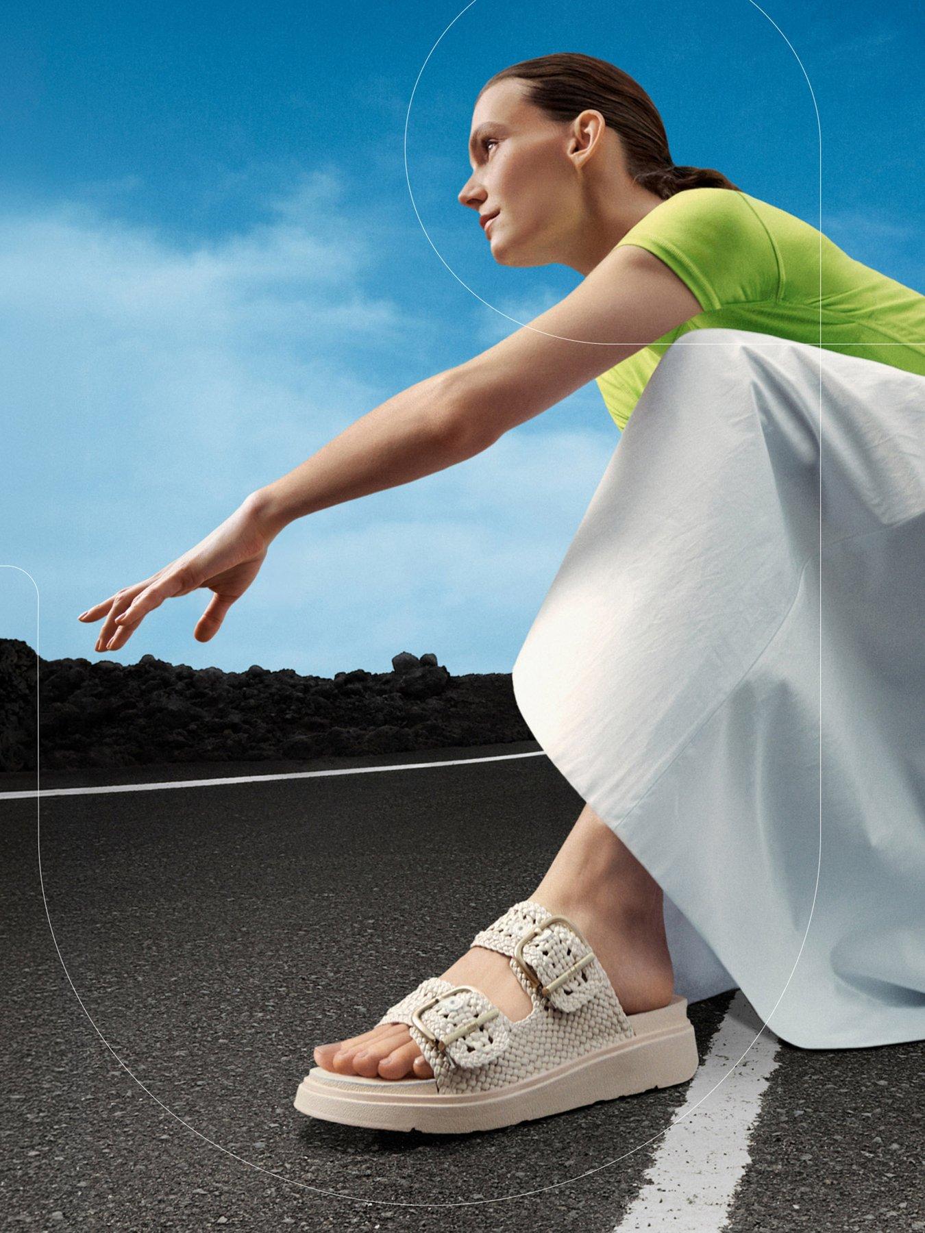 Image 6 of 6 of FitFlop Womens Gen-FF Woven Two Bar Slides - Beige
