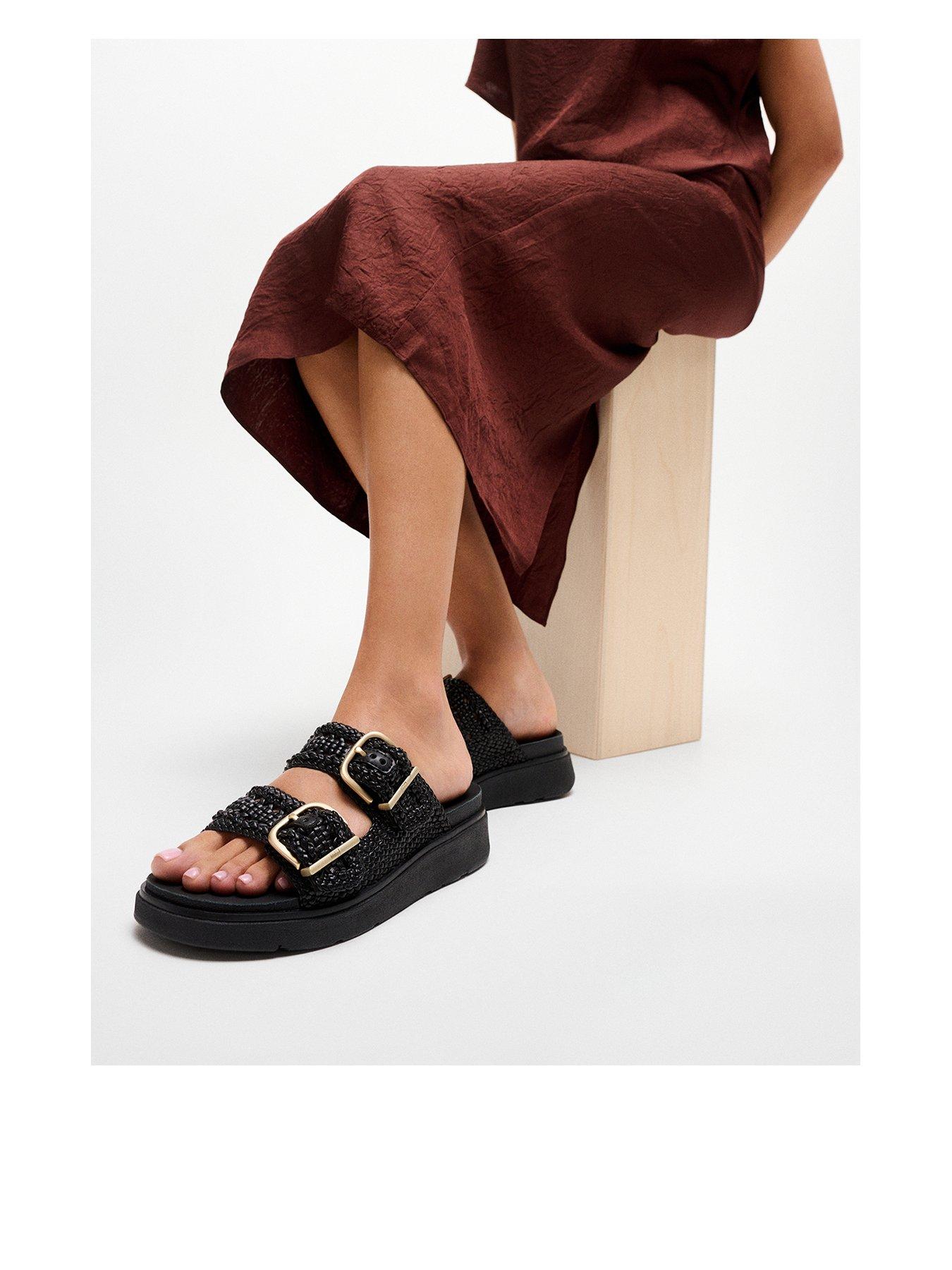 Image 1 of 6 of FitFlop Womens Gen-FF Woven Two Bar Slides - Black
