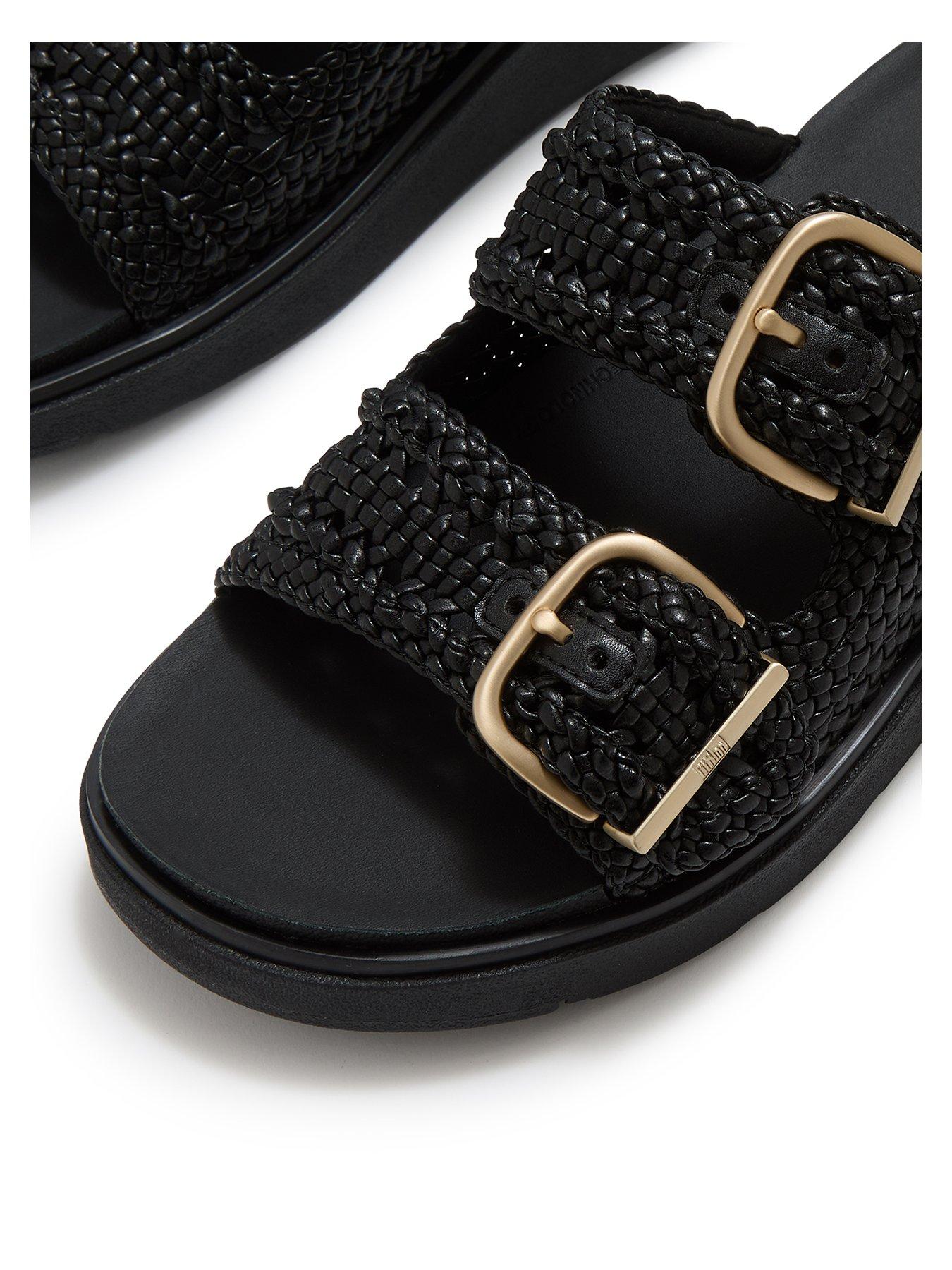 Image 4 of 6 of FitFlop Womens Gen-FF Woven Two Bar Slides - Black