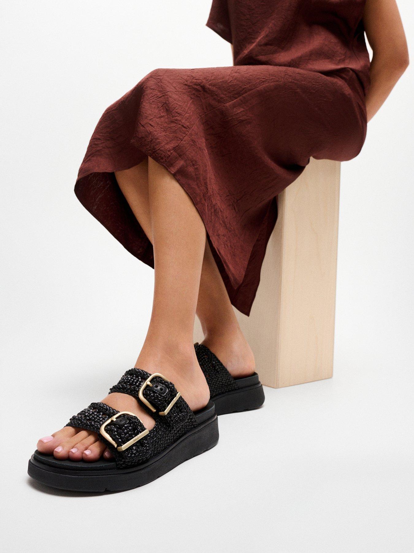 Image 6 of 6 of FitFlop Womens Gen-FF Woven Two Bar Slides - Black