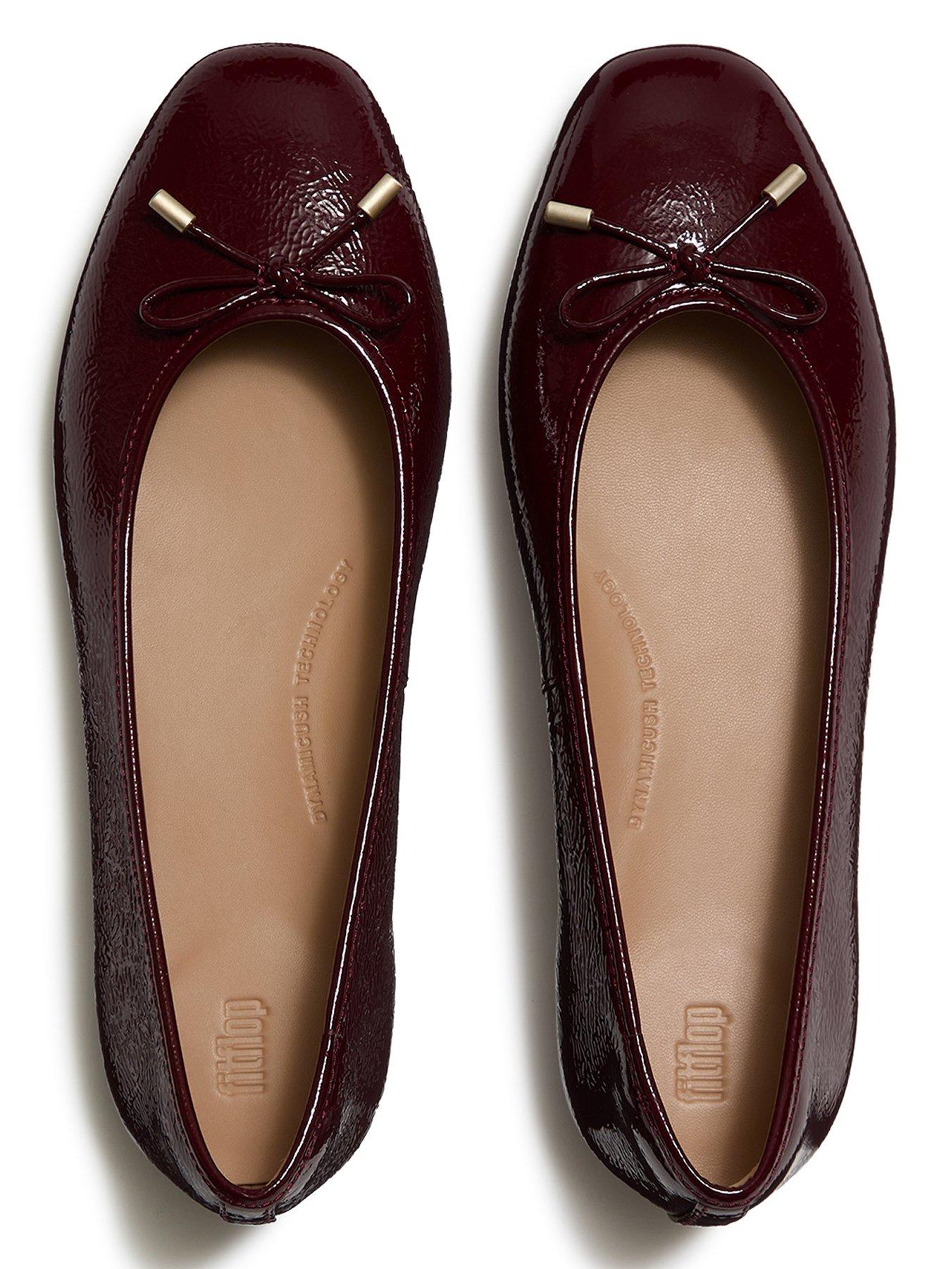 Image 5 of 5 of FitFlop Womens Delicato Bow Textured Patent Leather Ballet Pumps - Red