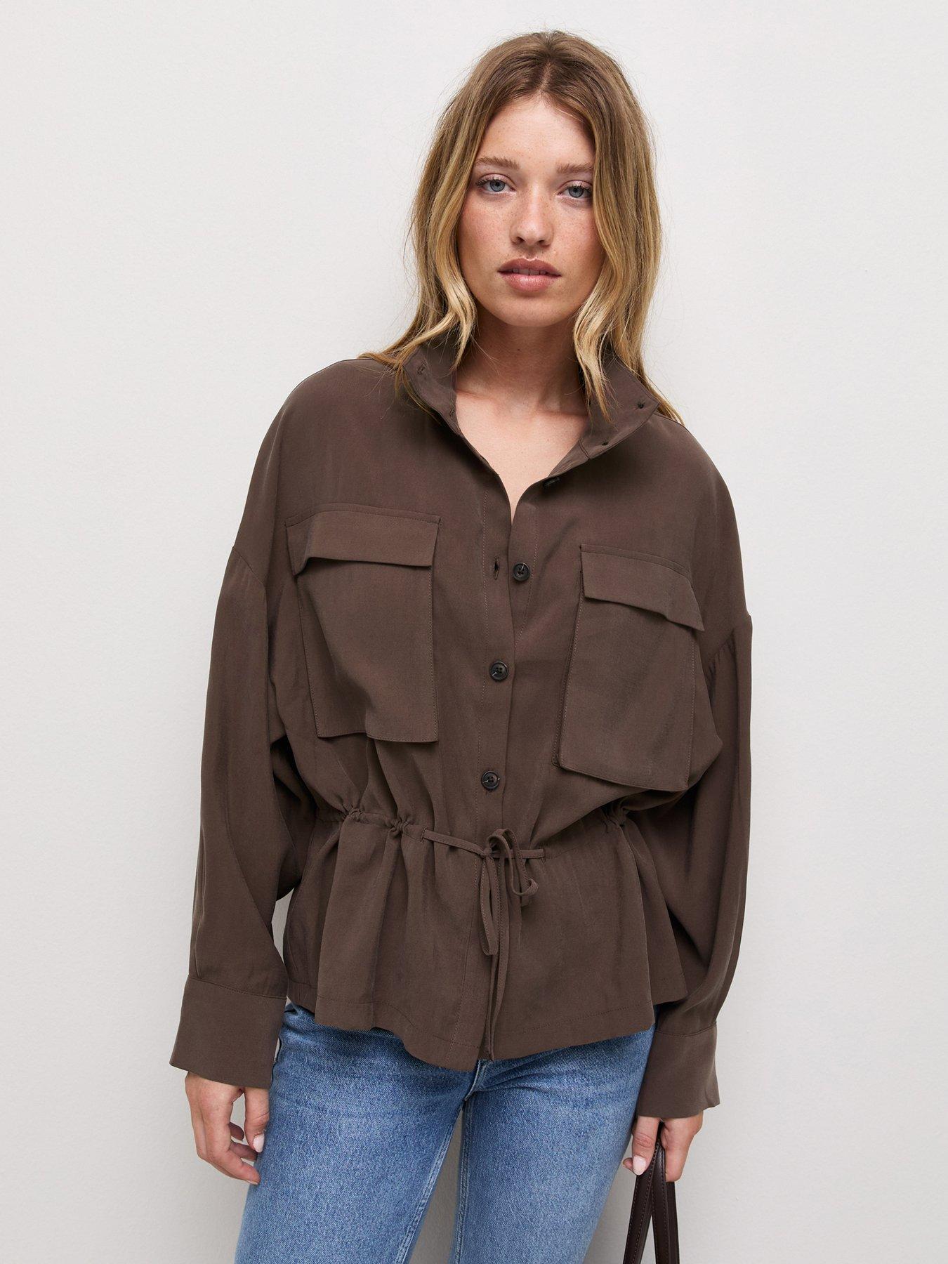 New Look Long Sleeve Funnel Neck Shacket - Brown