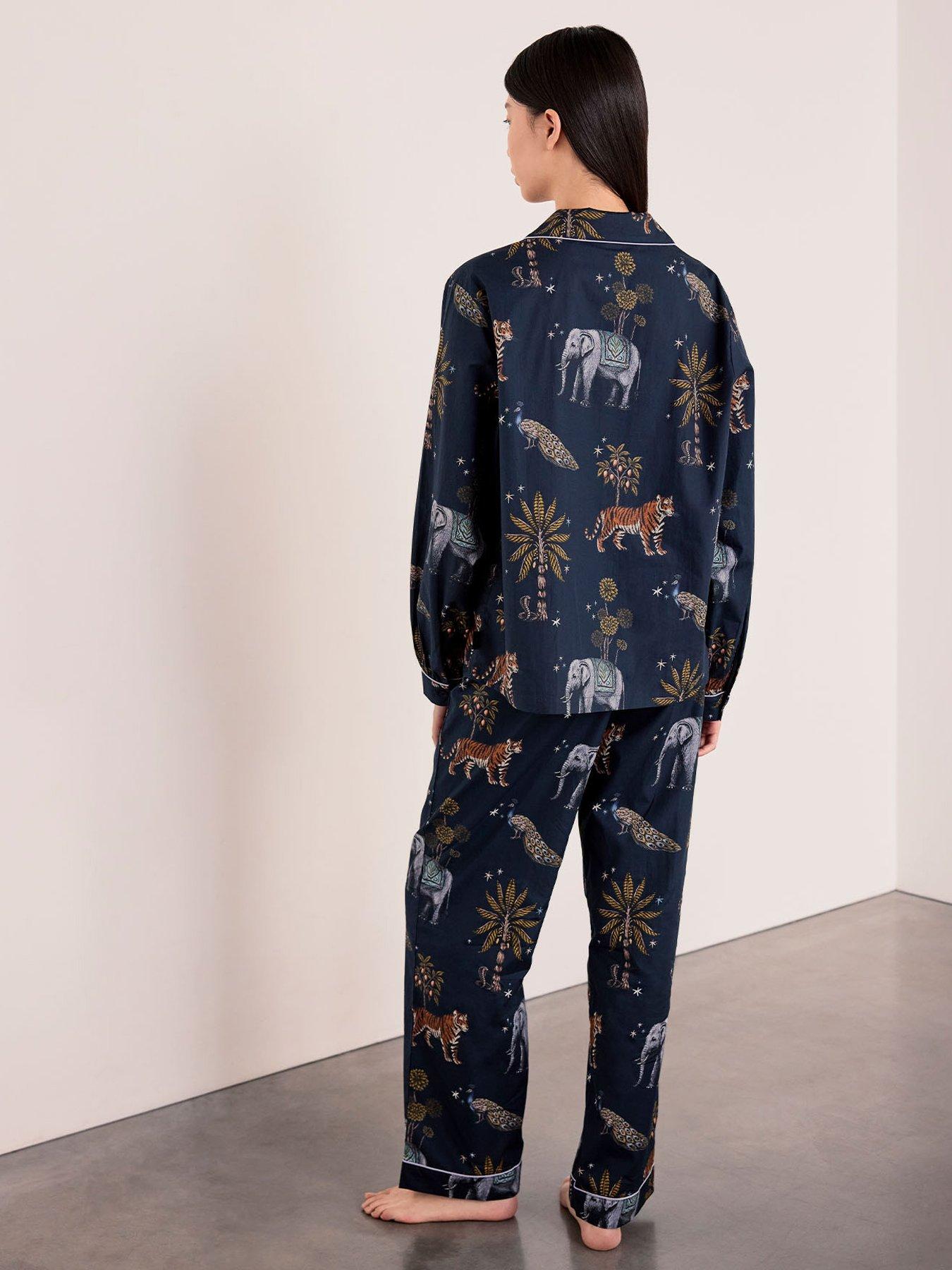 Image 2 of 6 of CHELSEA PEERS Chelsea Peers Tall&nbsp;Cotton Twilight Safari Print Long Pyjama Set - Navy