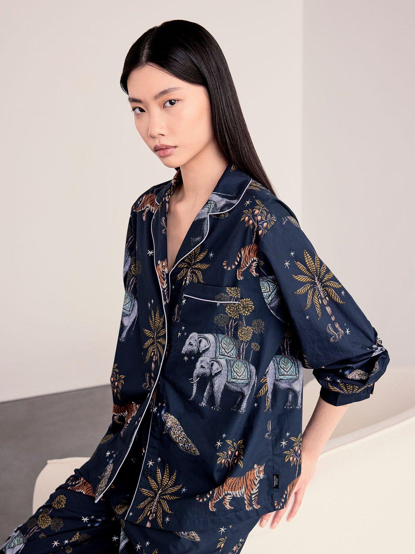Image 3 of 6 of CHELSEA PEERS Chelsea Peers Tall&nbsp;Cotton Twilight Safari Print Long Pyjama Set - Navy