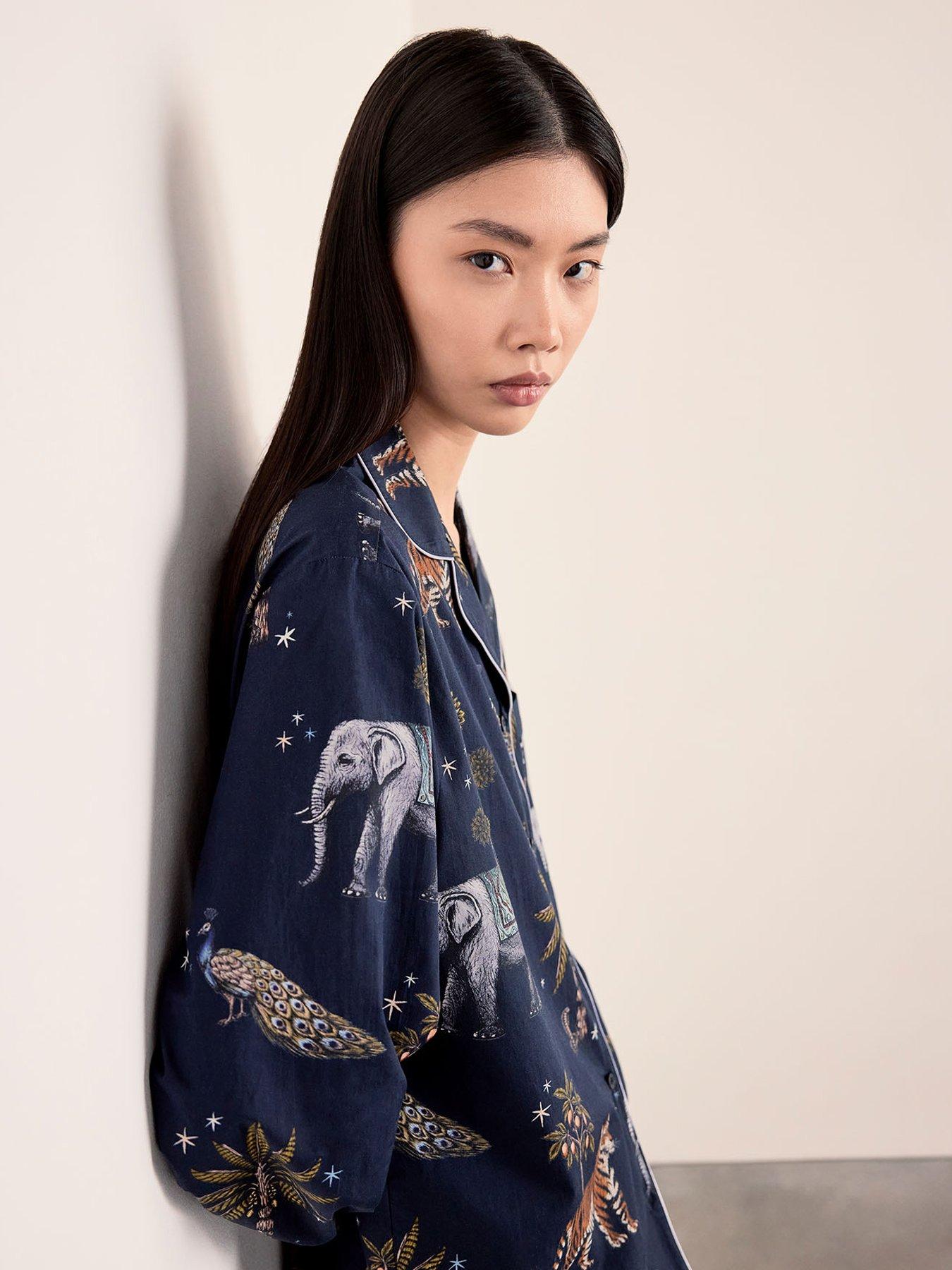 Image 5 of 6 of CHELSEA PEERS Chelsea Peers Tall&nbsp;Cotton Twilight Safari Print Long Pyjama Set - Navy