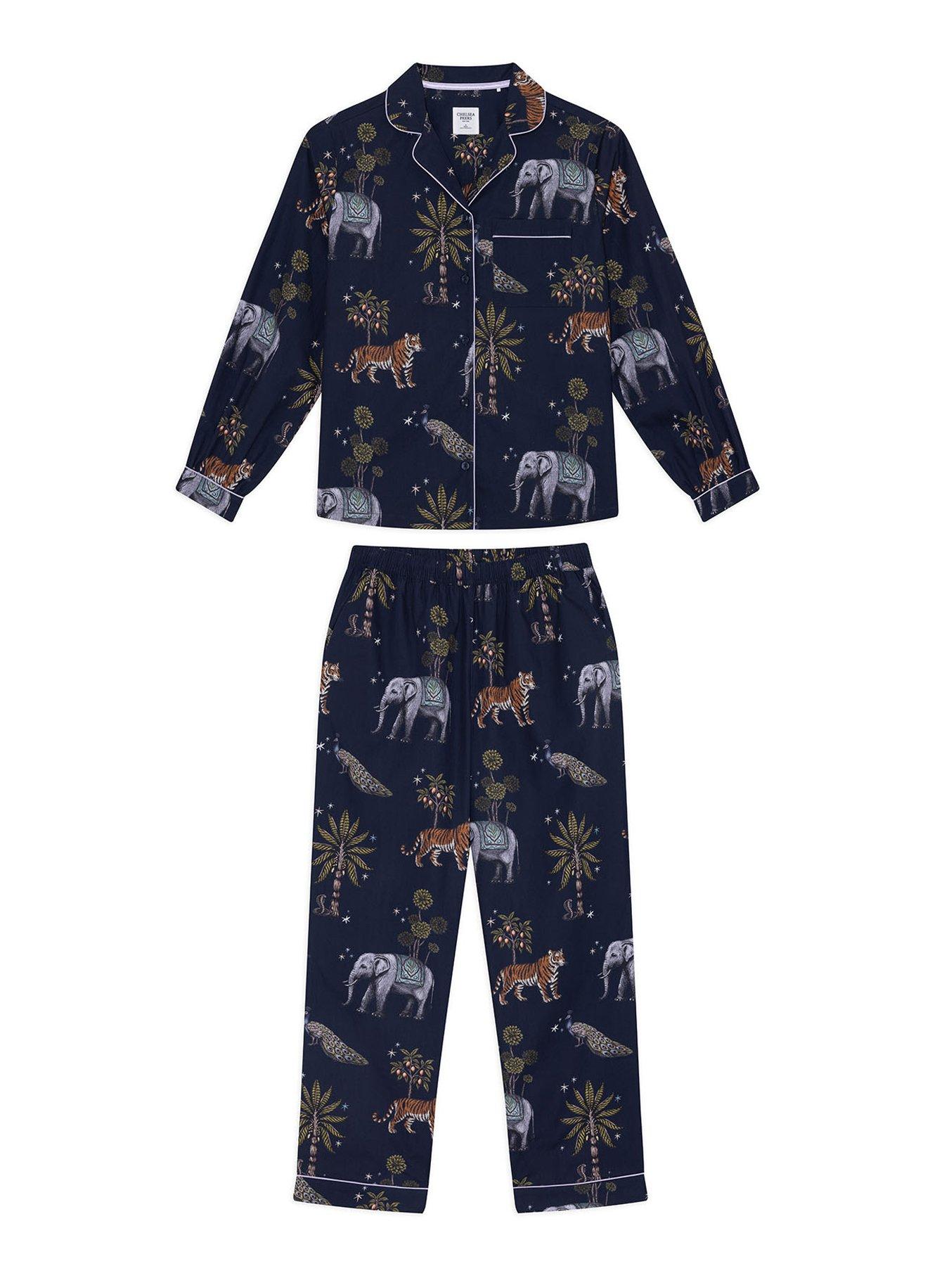 Image 6 of 6 of CHELSEA PEERS Chelsea Peers Tall&nbsp;Cotton Twilight Safari Print Long Pyjama Set - Navy