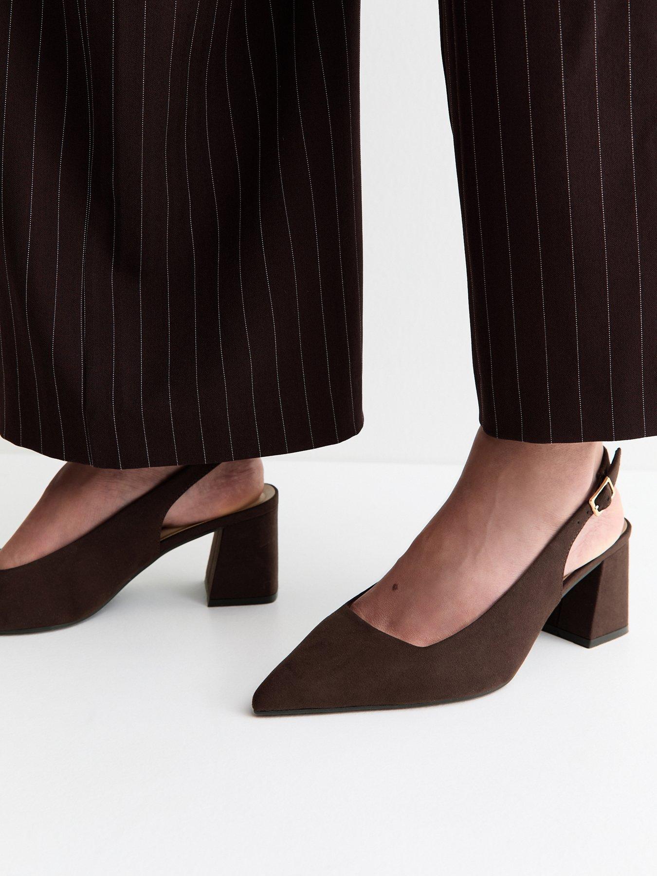 New Look Wide Fit Faux Suede Block Heel Slingback Pumps - Brown