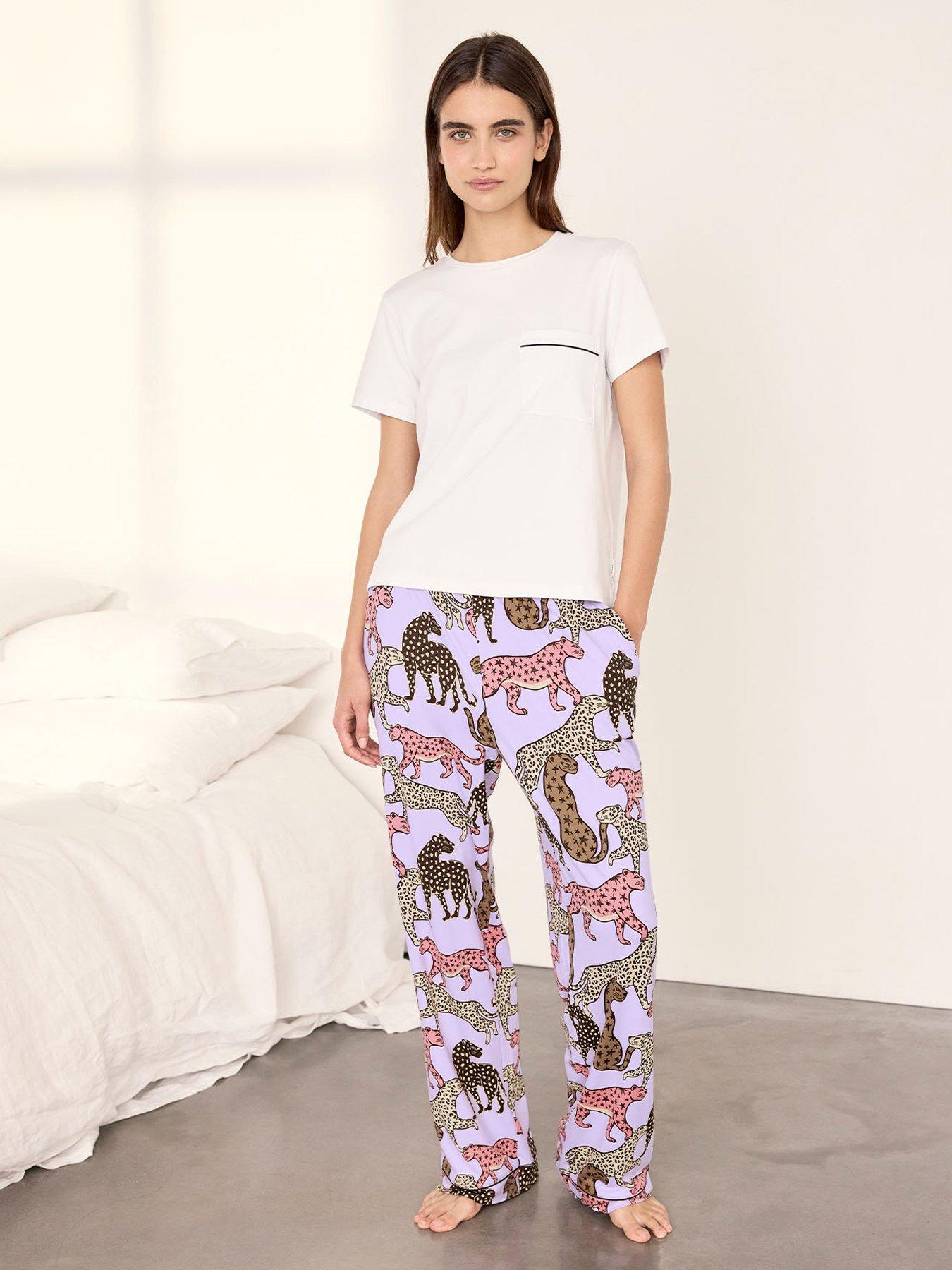CHELSEA PEERS Chelsea Peers Cotton Starry Leopard Print Long Pyjama Set - Lilac