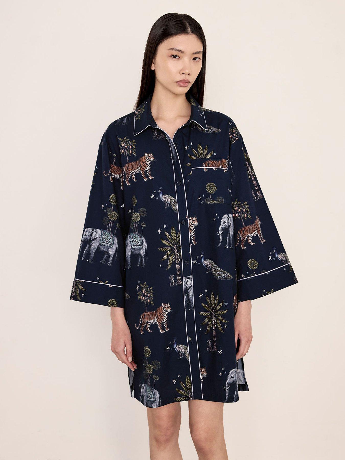 CHELSEA PEERS Chelsea Peers Cotton Twilight Safari Print Nightshirt - Navy