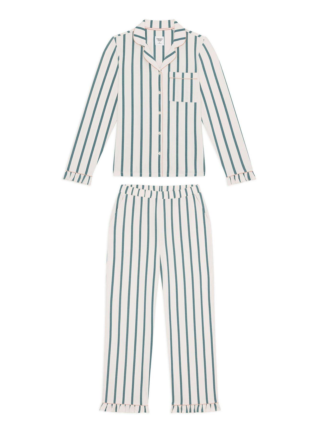 Image 6 of 6 of CHELSEA PEERS Chelsea Peers&nbsp;Cotton Stripe Frill Long Pyjama Set - Green