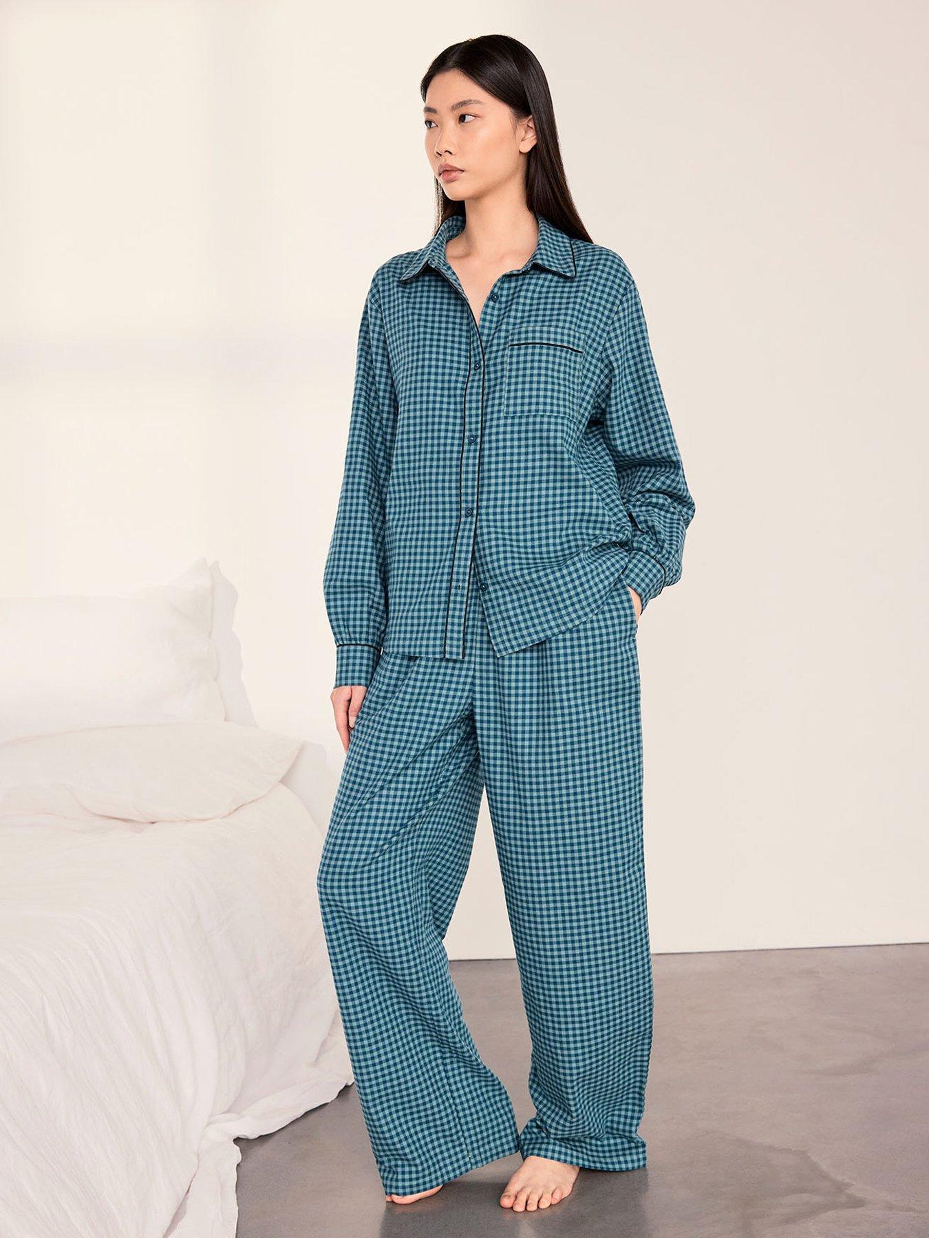 CHELSEA PEERS Chelsea Peers Organic Cotton Gingham Check Long Pyjama Set - Teal