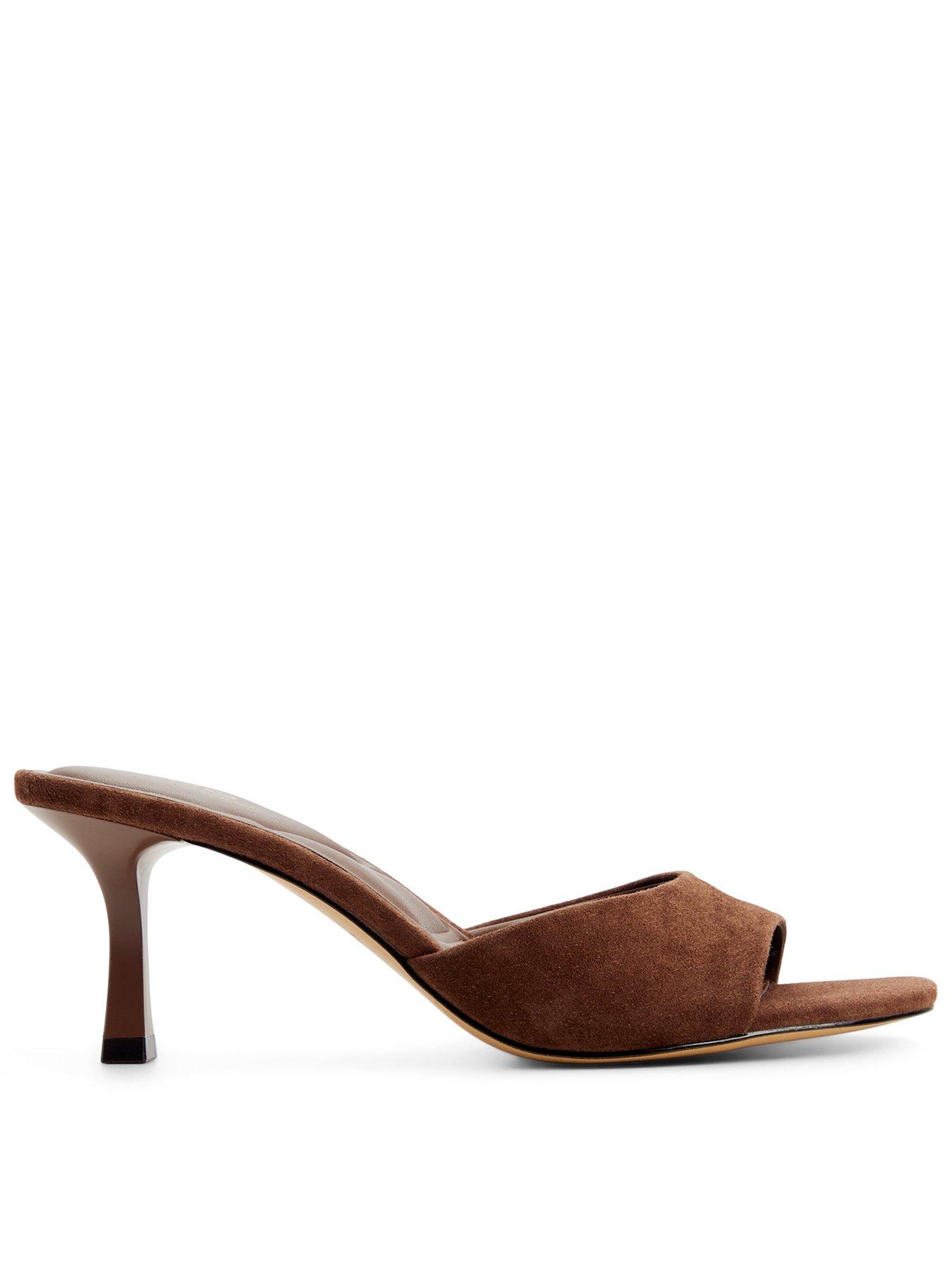 Image 1 of 6 of Aldo Womens Pillow Walk Suede Flared Heel Mules - Brown