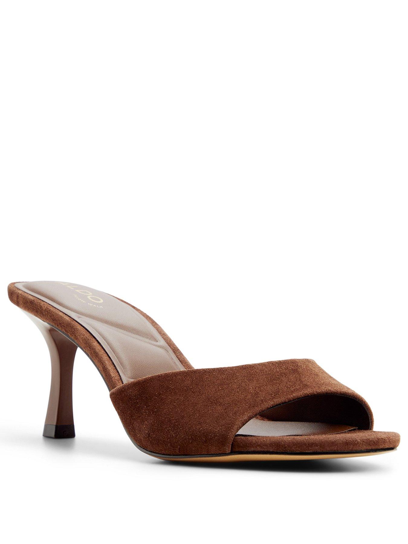 Image 2 of 6 of Aldo Womens Pillow Walk Suede Flared Heel Mules - Brown