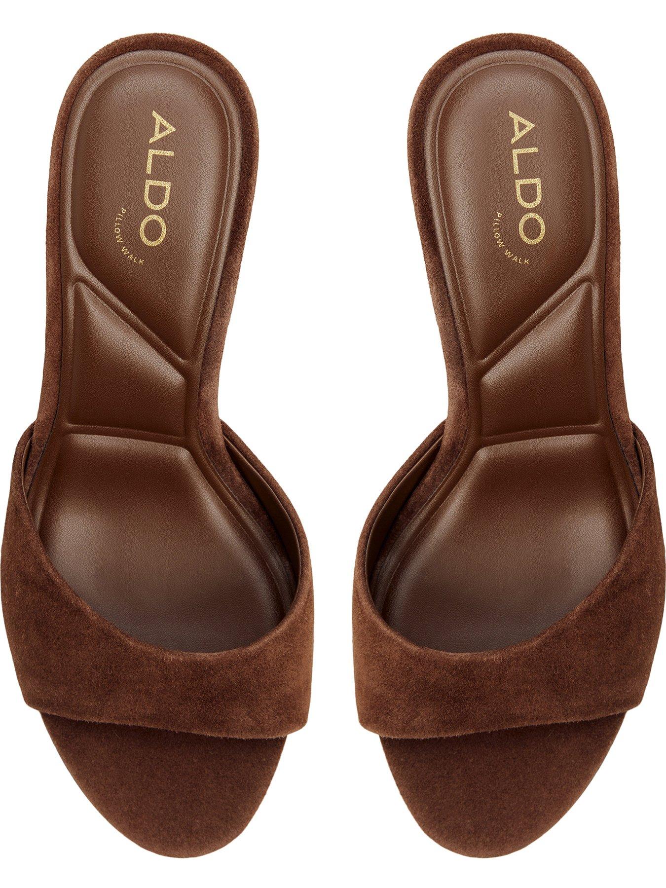 Image 4 of 6 of Aldo Womens Pillow Walk Suede Flared Heel Mules - Brown