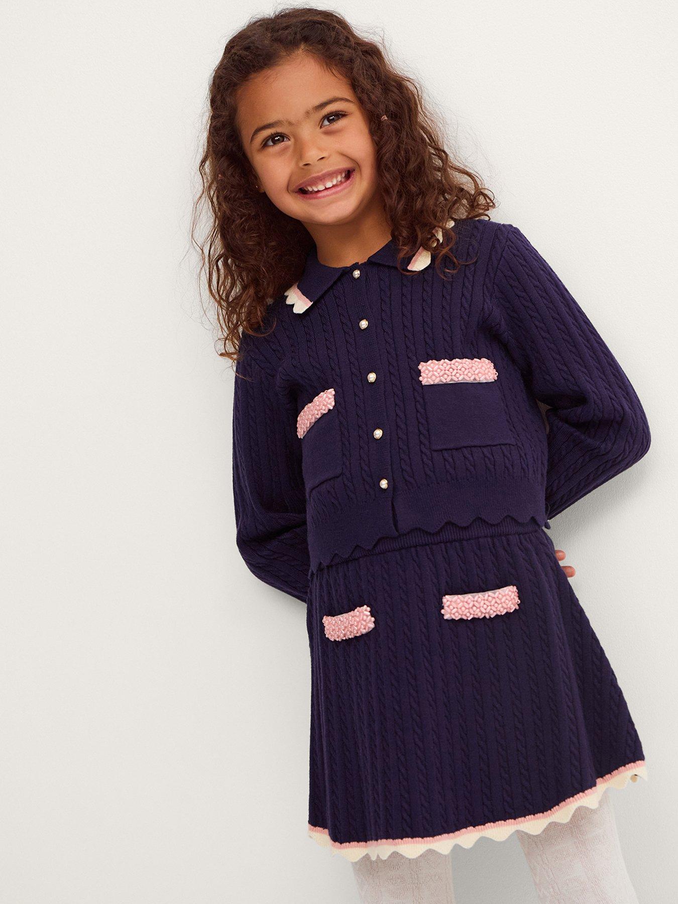 Monsoon Girls Encrusted Cable Knit Co-ord Skirt - Navy