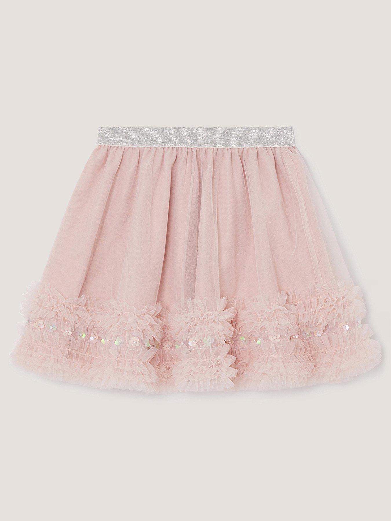 Image 2 of 4 of Monsoon Girls Carolyn Ruffle Embroidered Co-ord Skirt - Pink