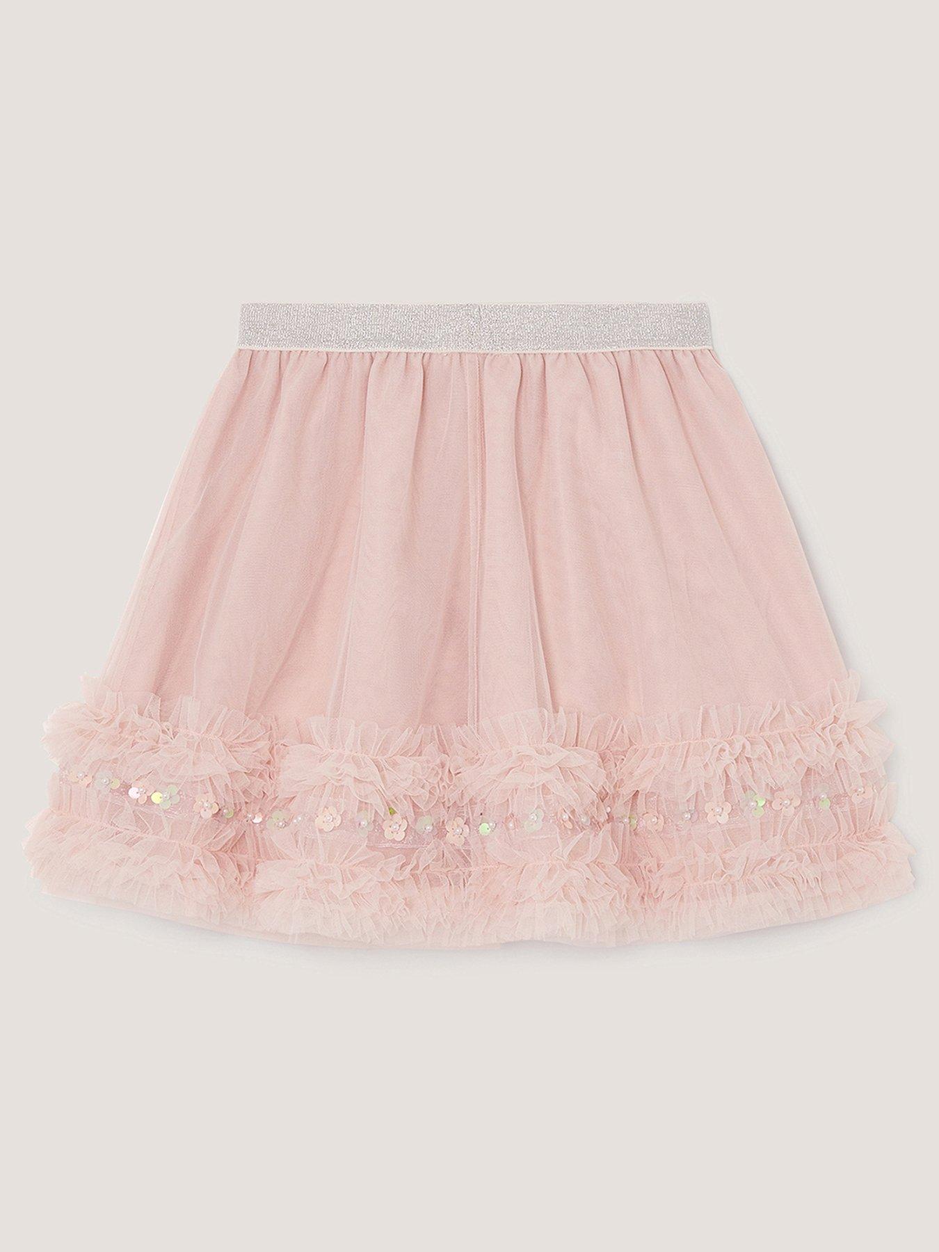 Image 3 of 4 of Monsoon Girls Carolyn Ruffle Embroidered Co-ord Skirt - Pink