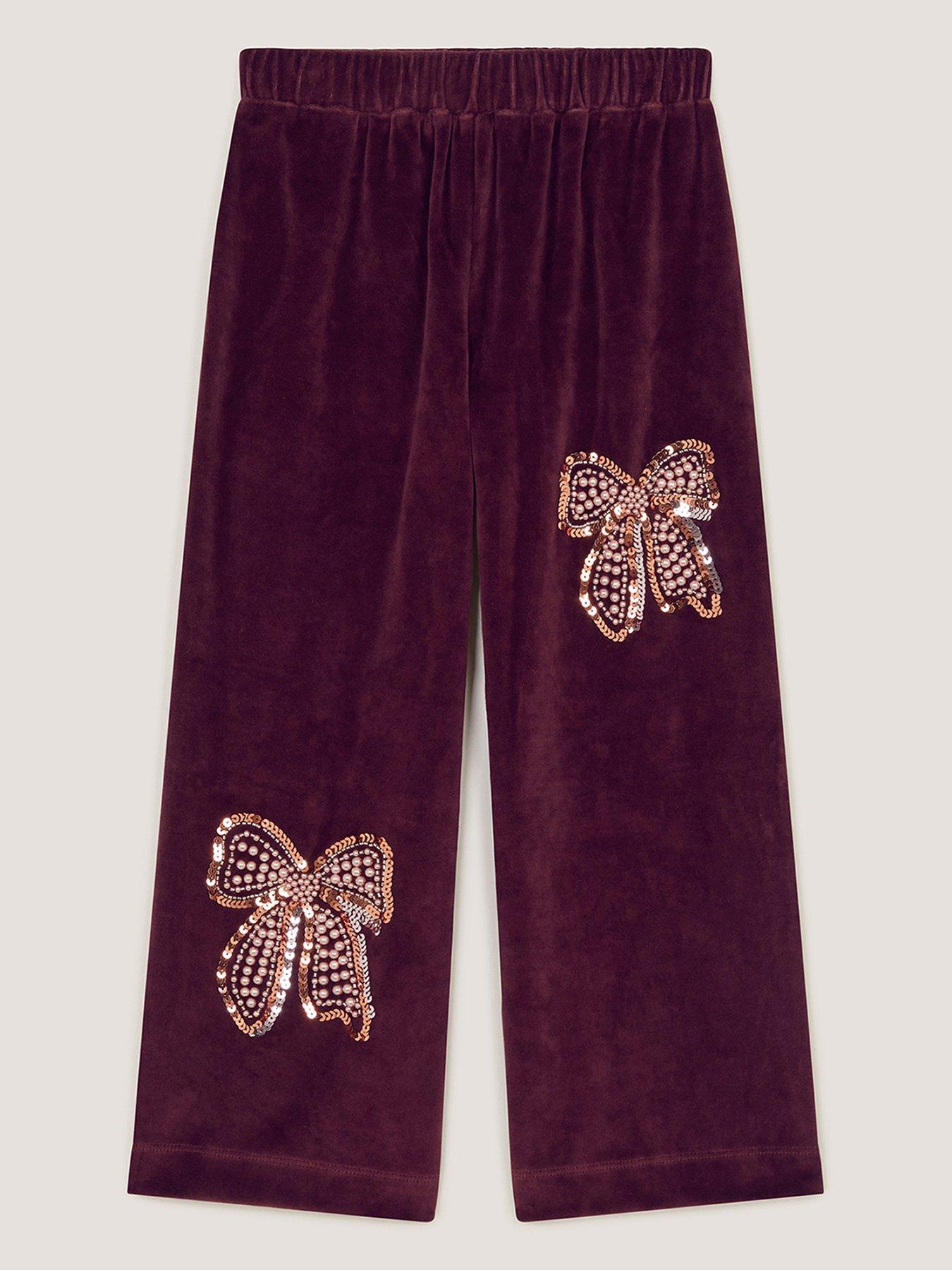 Monsoon Girls Velour Wide Leg Co-ord Bottoms - Brown
