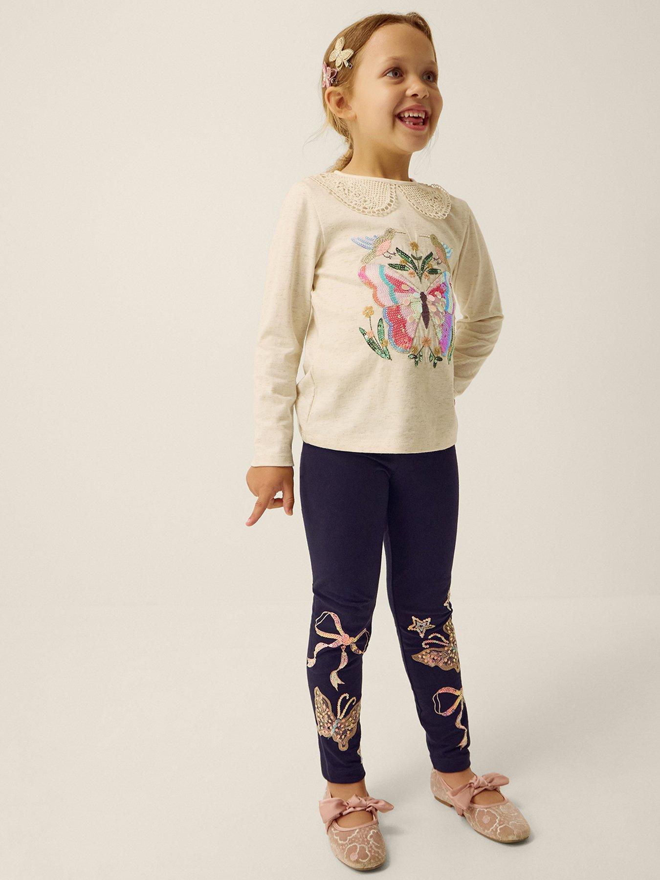Image 1 of 4 of Monsoon Girls Le Merais Sequin Leggings - Navy