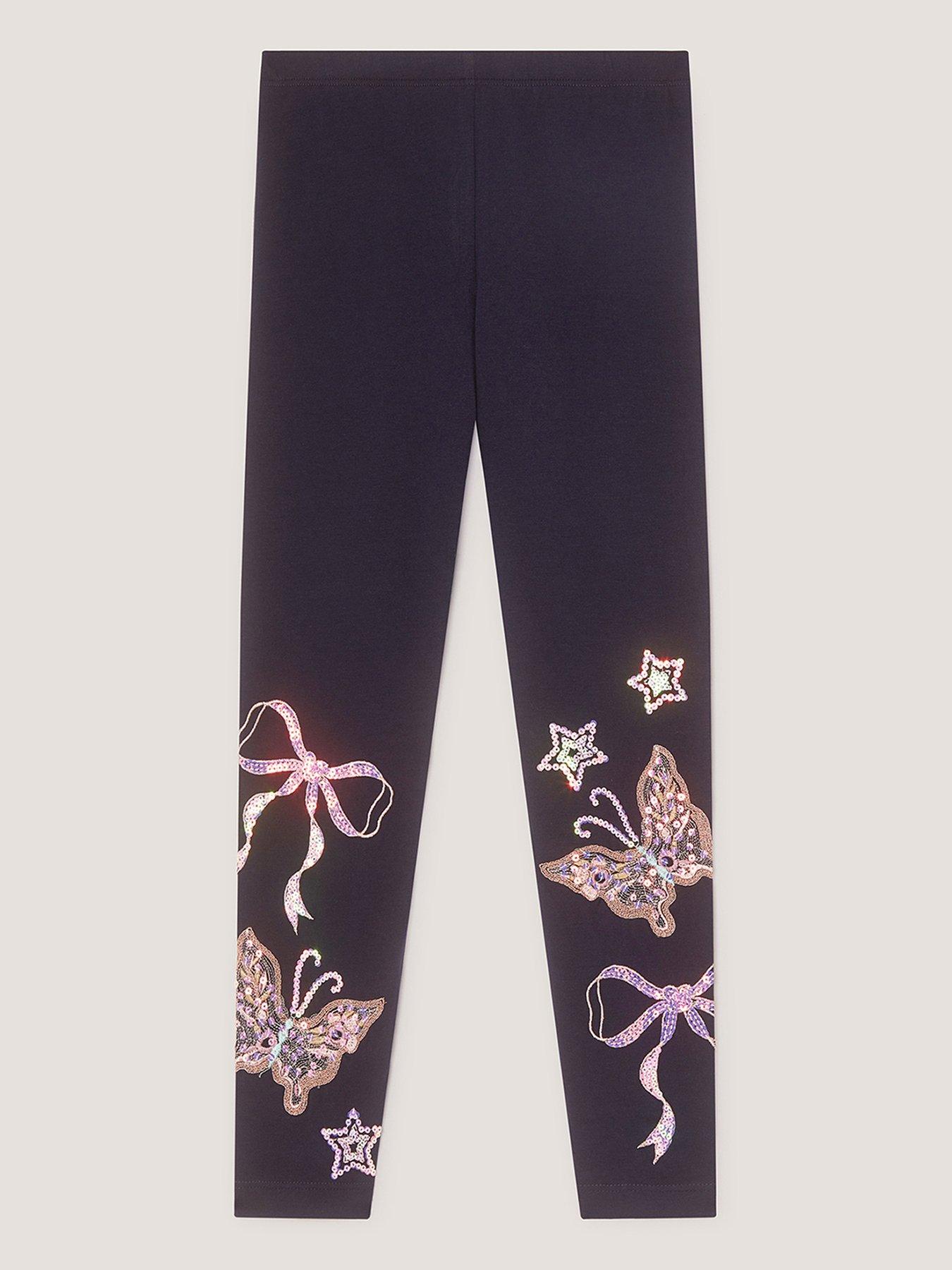 Image 2 of 4 of Monsoon Girls Le Merais Sequin Leggings - Navy