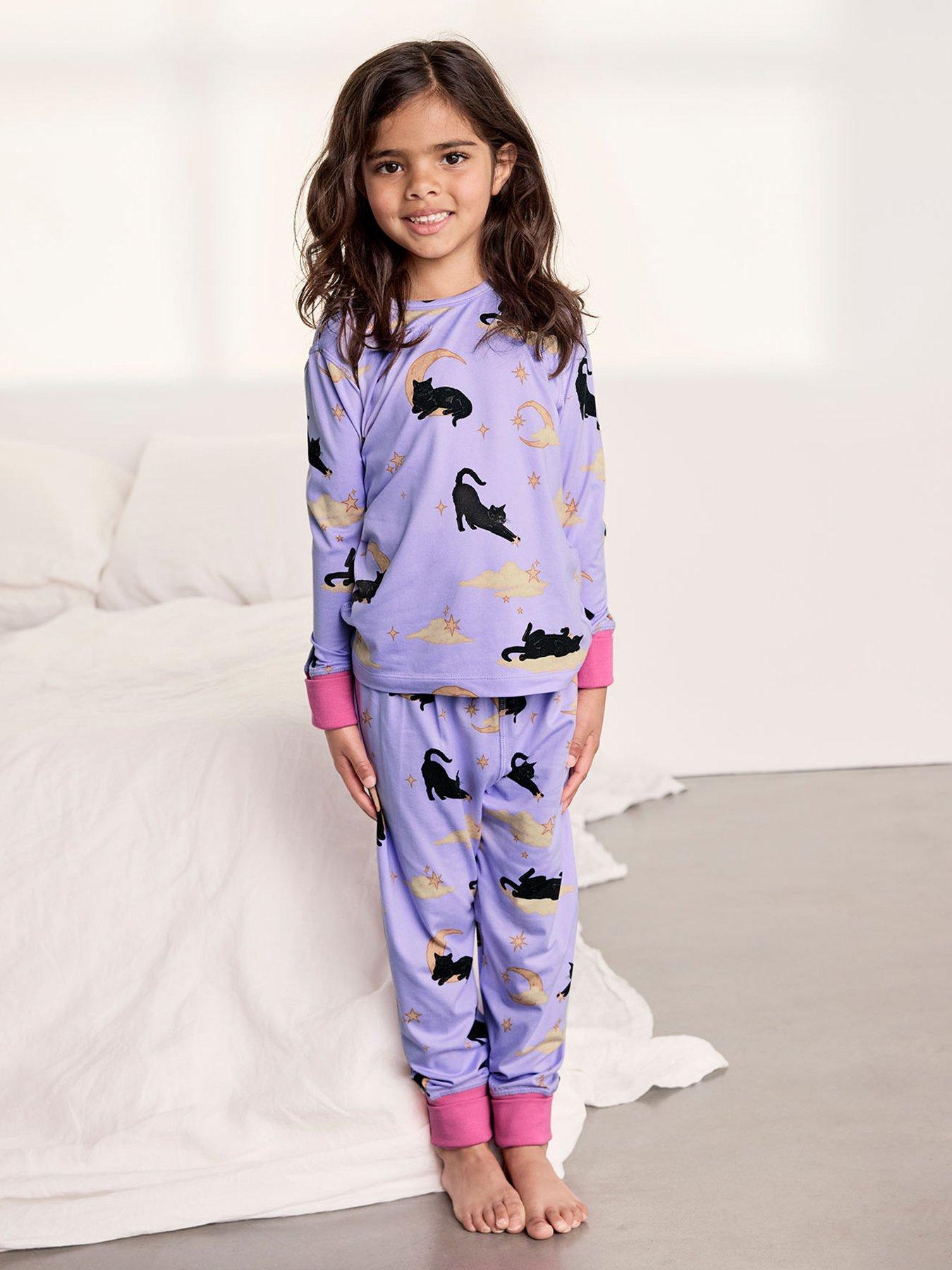CHELSEA PEERS Unisex Kids Halloween Cat Print Long Pyjama Set - Light Purple