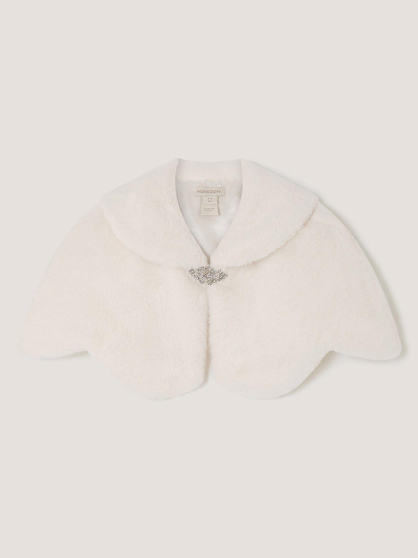 Monsoon Girls Faux Fur Scallop Cape - Ivory