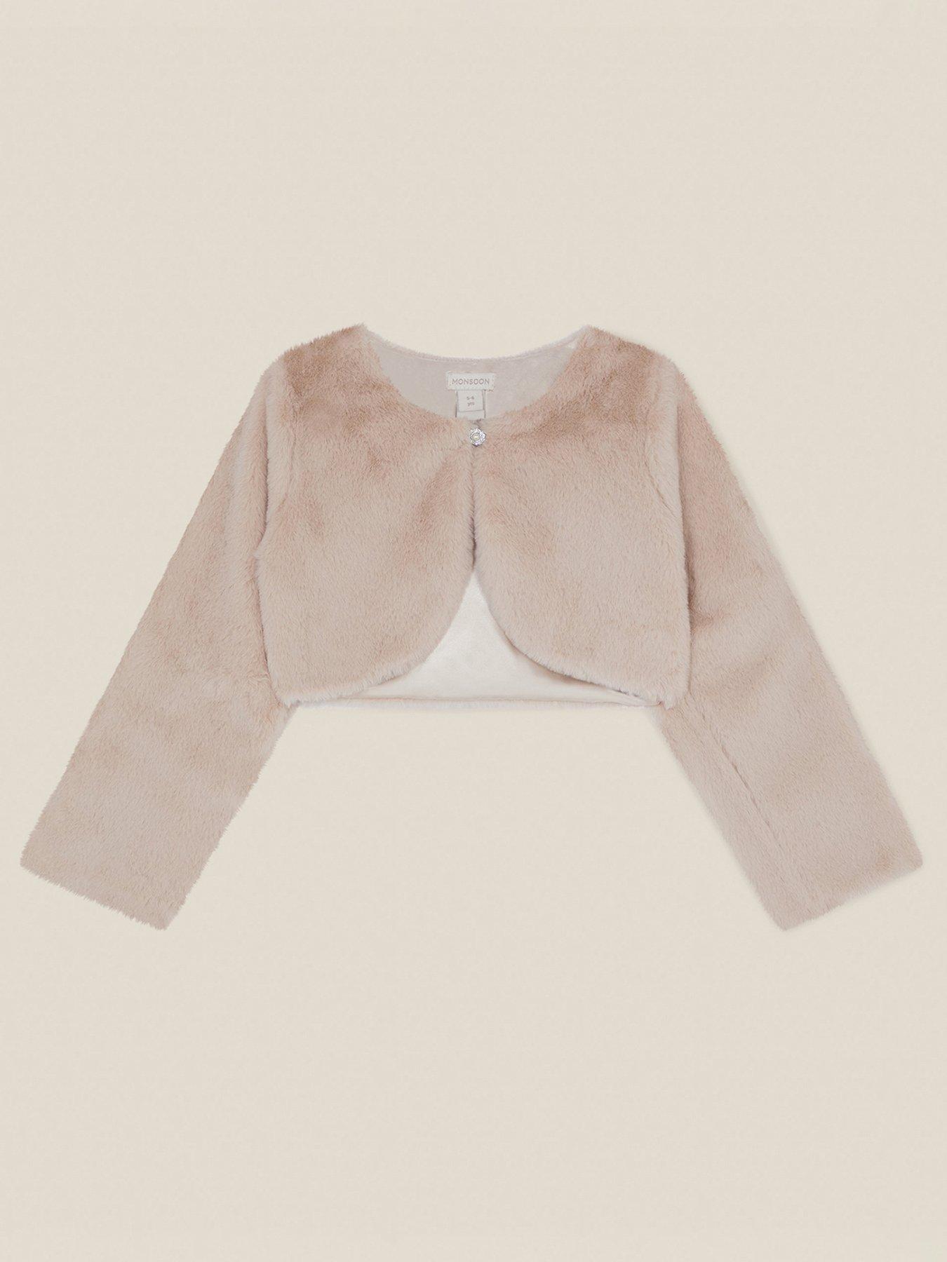 Monsoon Girls Lara Faux Fur Lined Long Sleeve Cover-Up - Mink in Brown