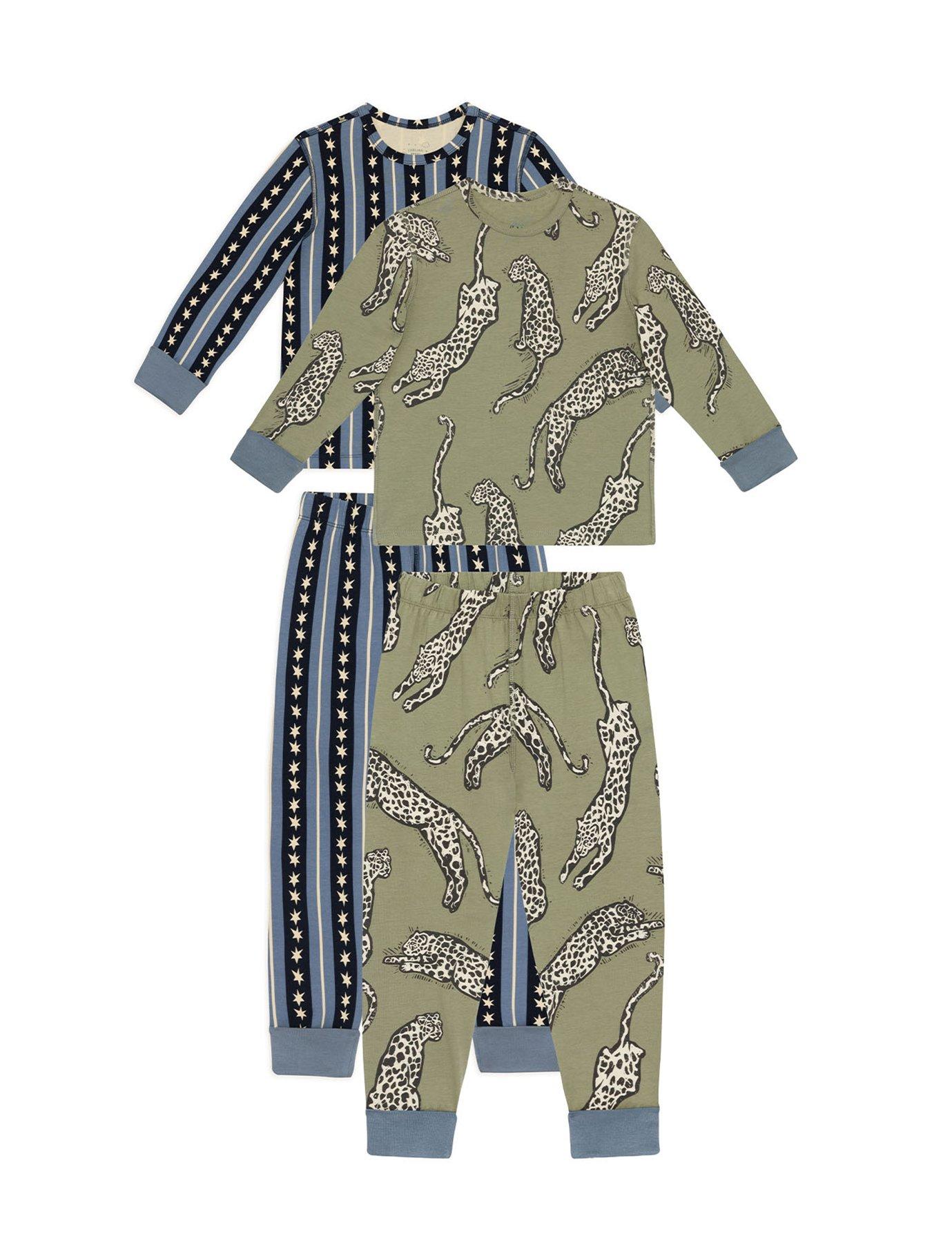 Image 5 of 6 of CHELSEA PEERS Unisex Kids 2 Pack Star Stripe/Leopard Print Long Pyjama Set - Multi