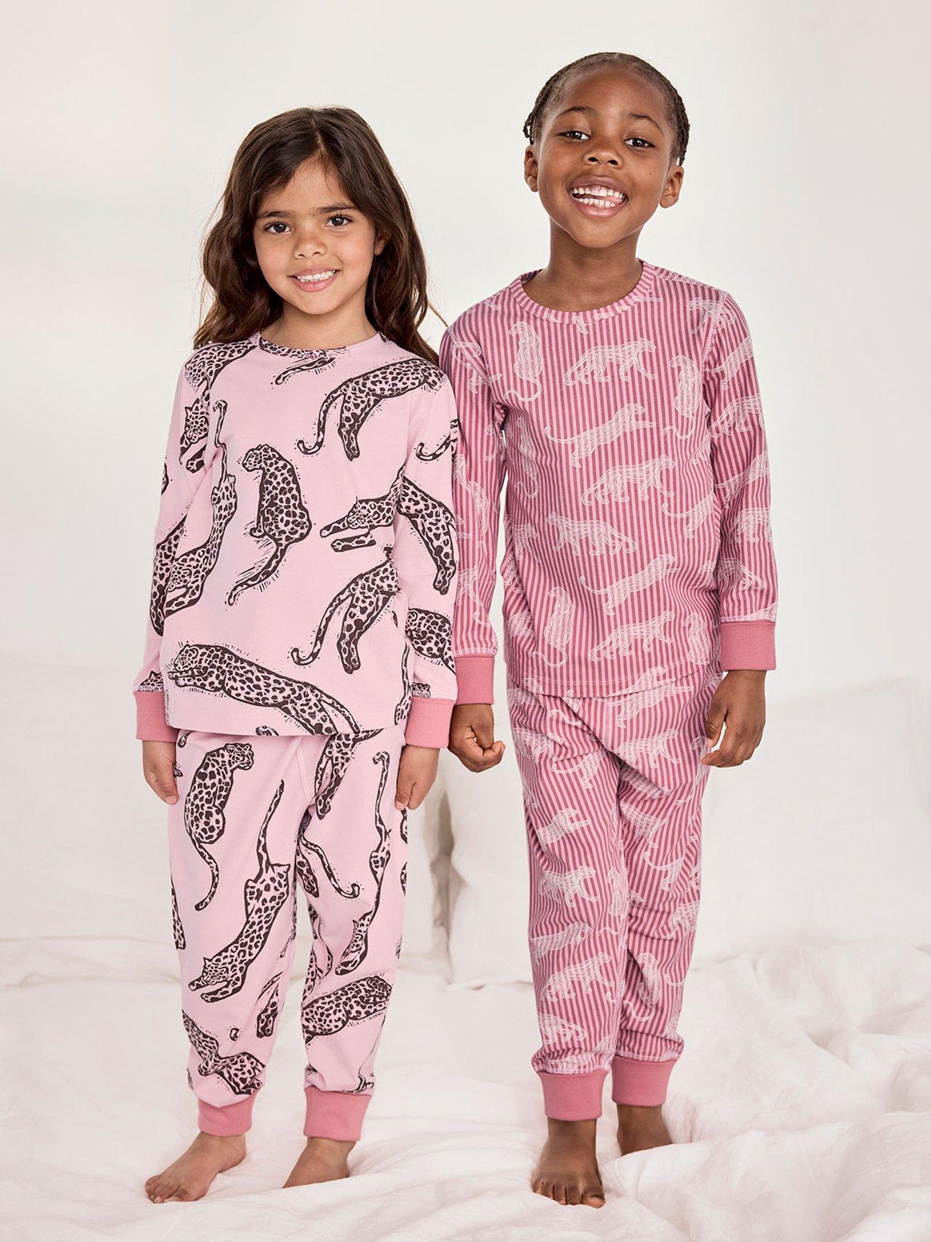 CHELSEA PEERS Unisex Kids 2 Pack Leopard Stripe Print Long Pyjama Set - Pink