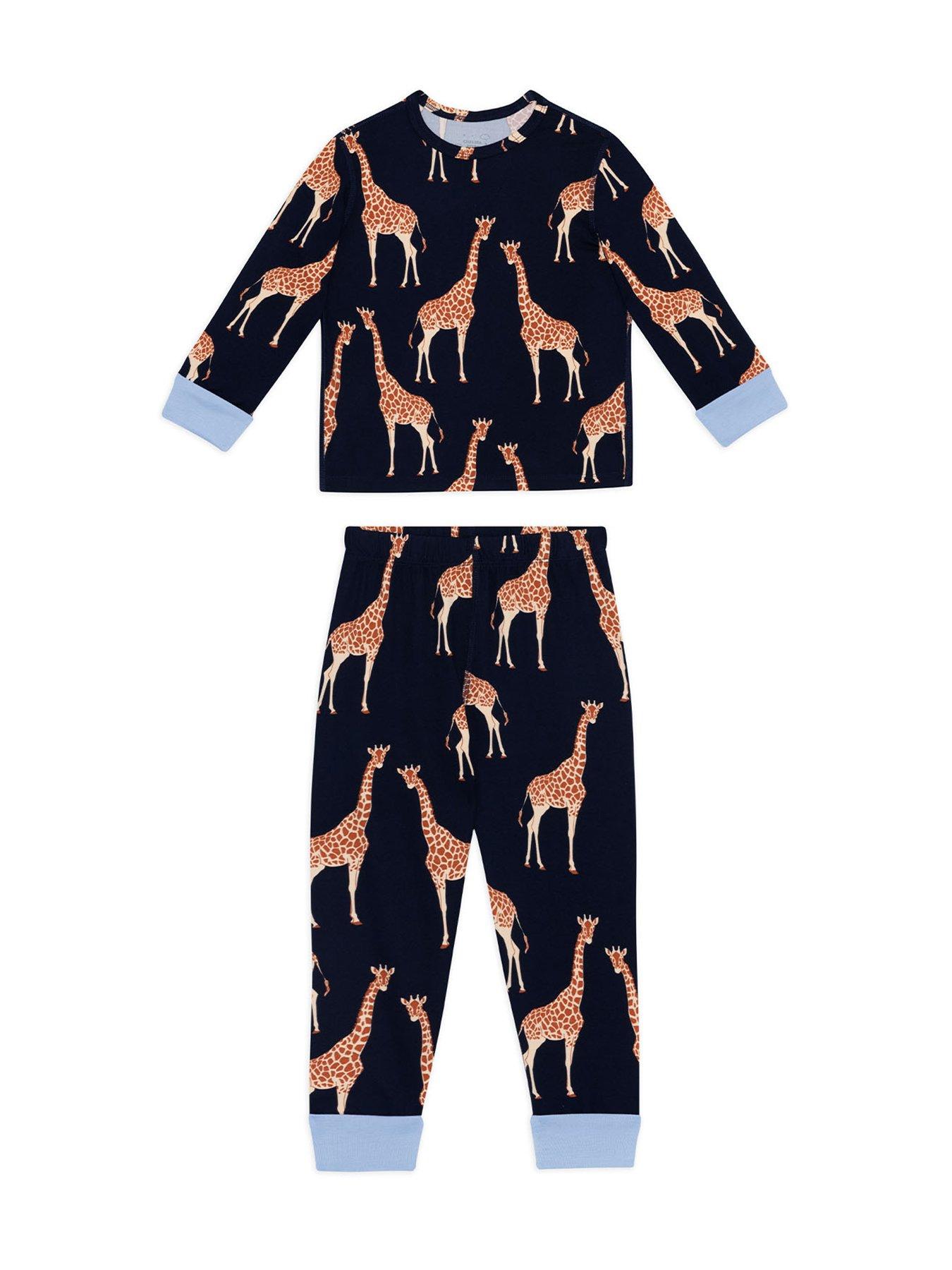 Image 6 of 6 of CHELSEA PEERS Unisex Kids 2 Pack Giraffe/Checkerboard Bison Print Long Pyjama Set - Multi