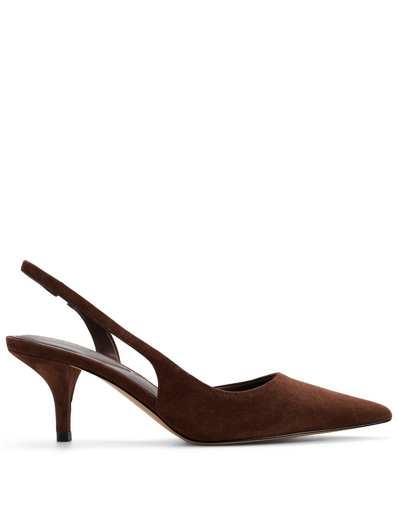 Aldo Stessylowsling Patent Pointed Toe Slingback Kitten Heels - Brown