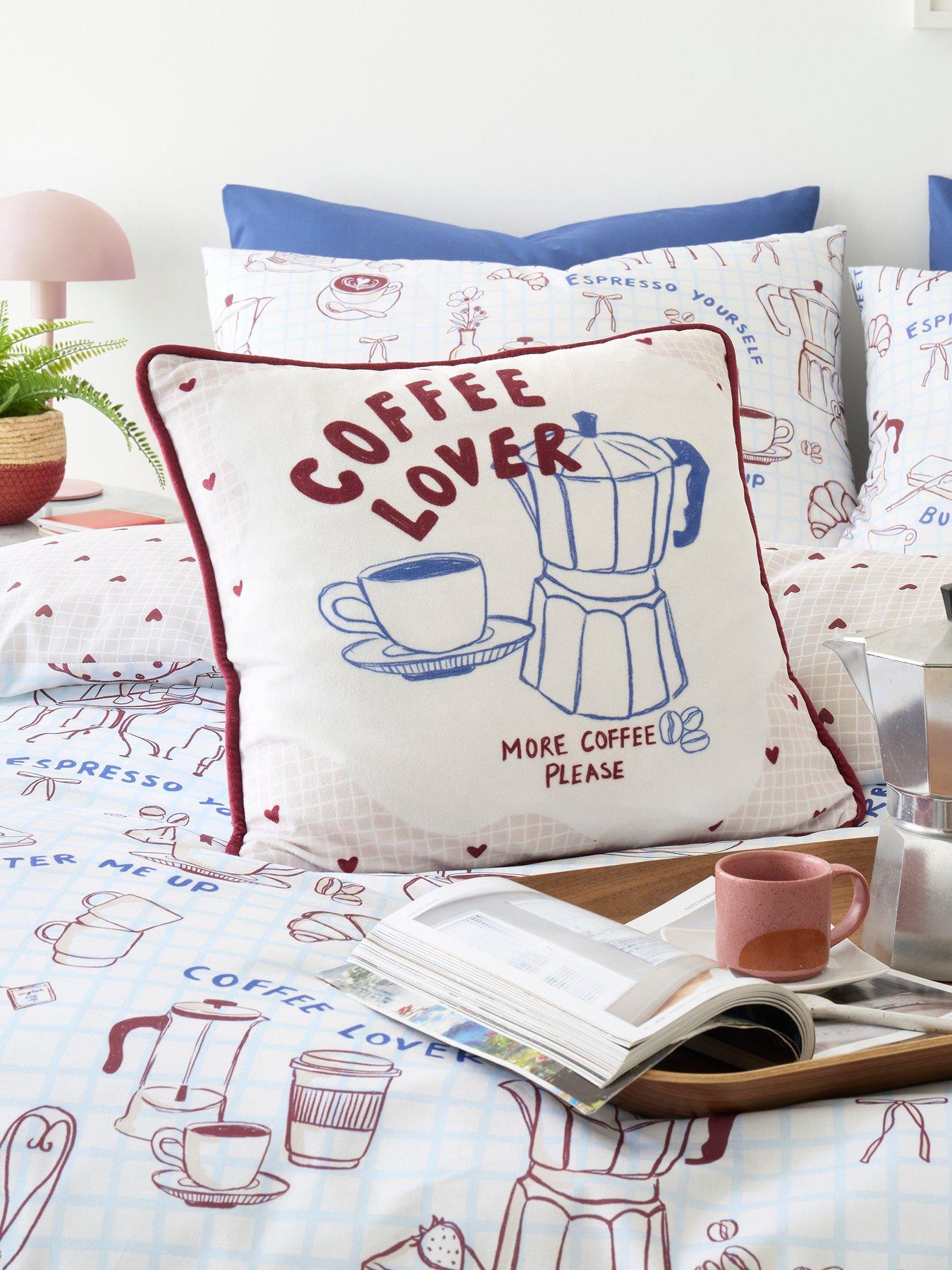Fusion Coffee Club Filled Cushion In Blue