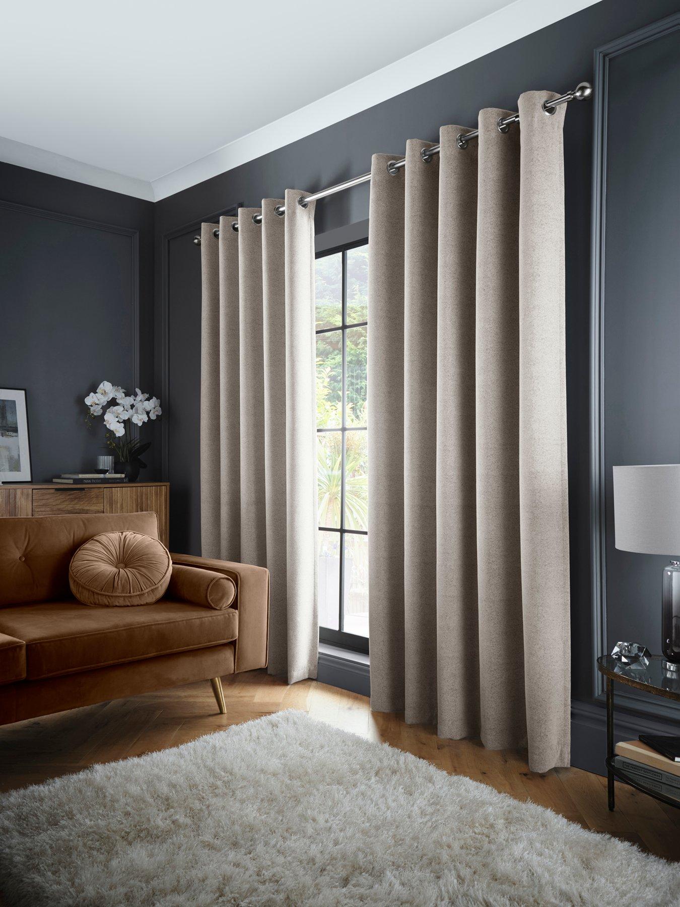 Image 1 of 5 of Curtina Velvet Chenille Plain Dyed Woven Dimout Eyelet Curtains