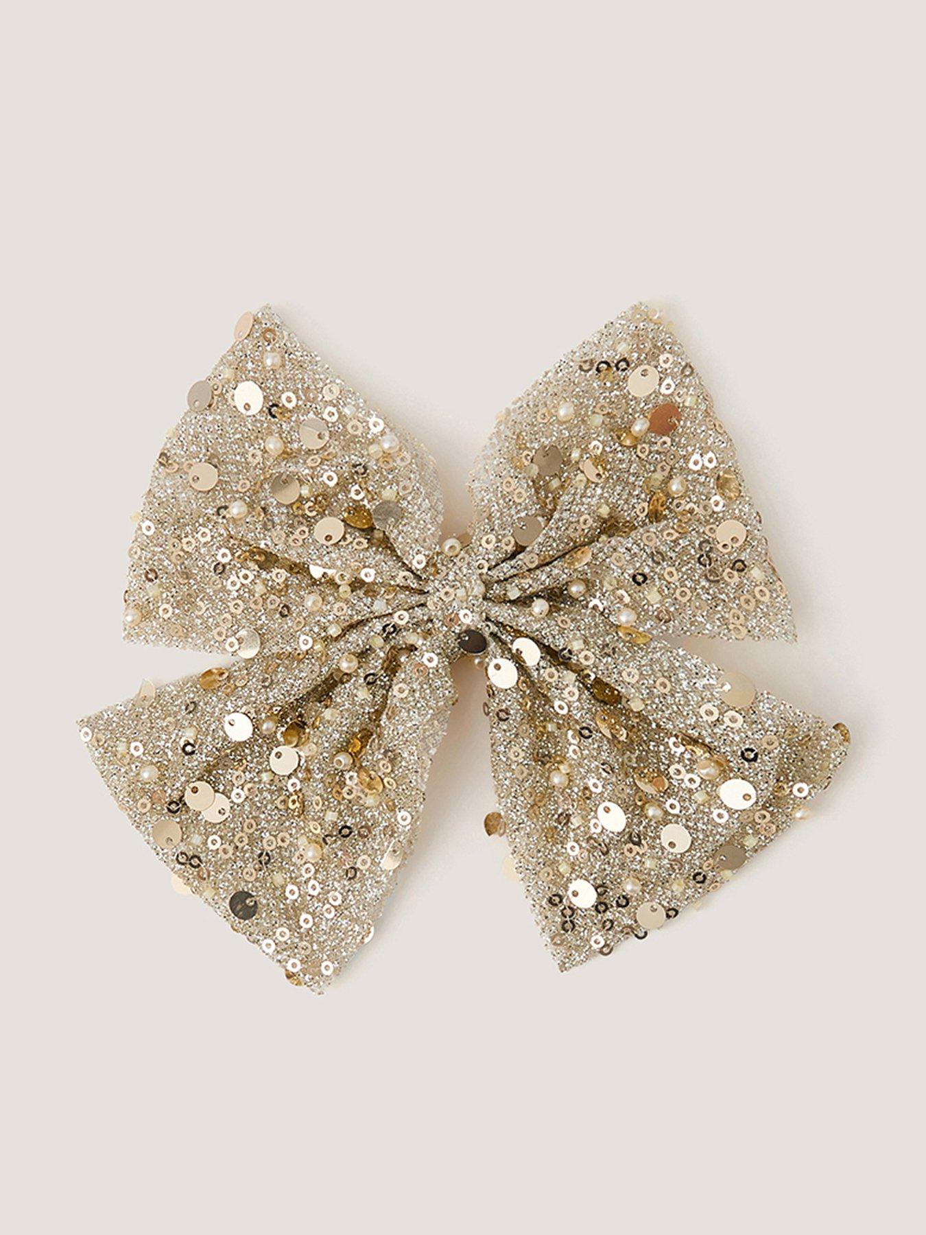 Monsoon Girls' Sequin Shine Bow Clip - Gold