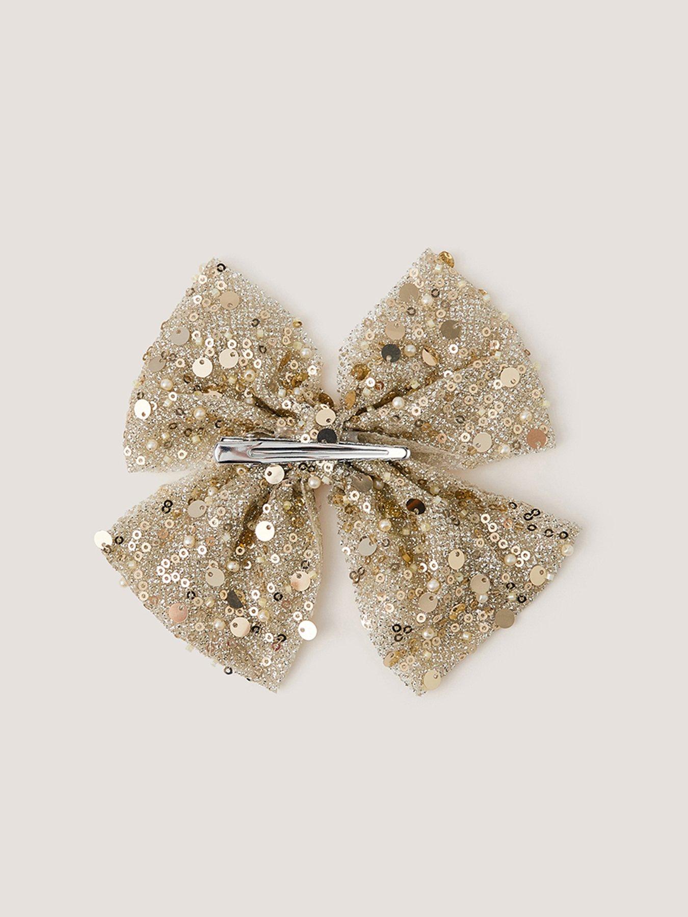 Image 2 of 3 of Monsoon Girls' Sequin Shine Bow Clip - Gold