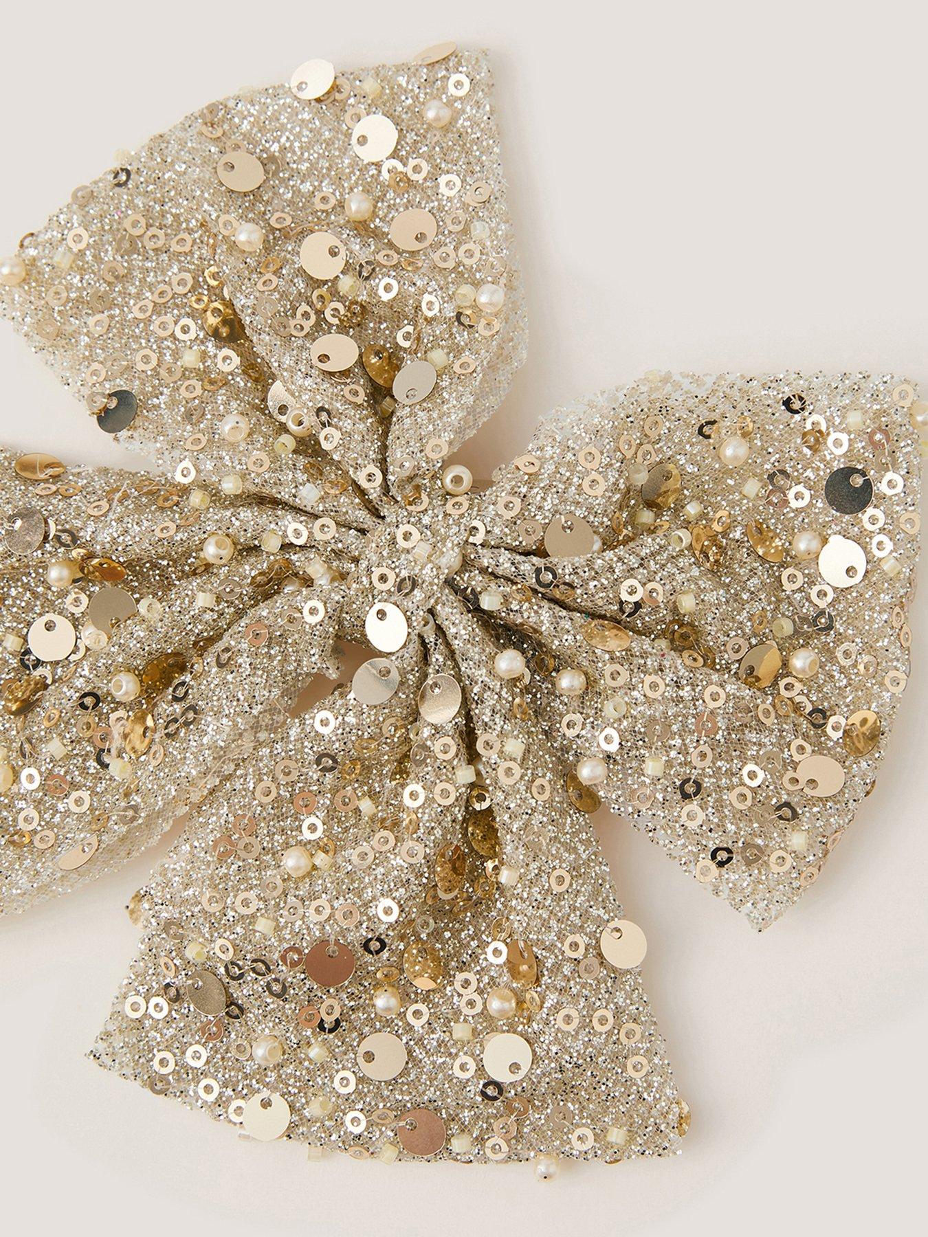 Image 3 of 3 of Monsoon Girls' Sequin Shine Bow Clip - Gold