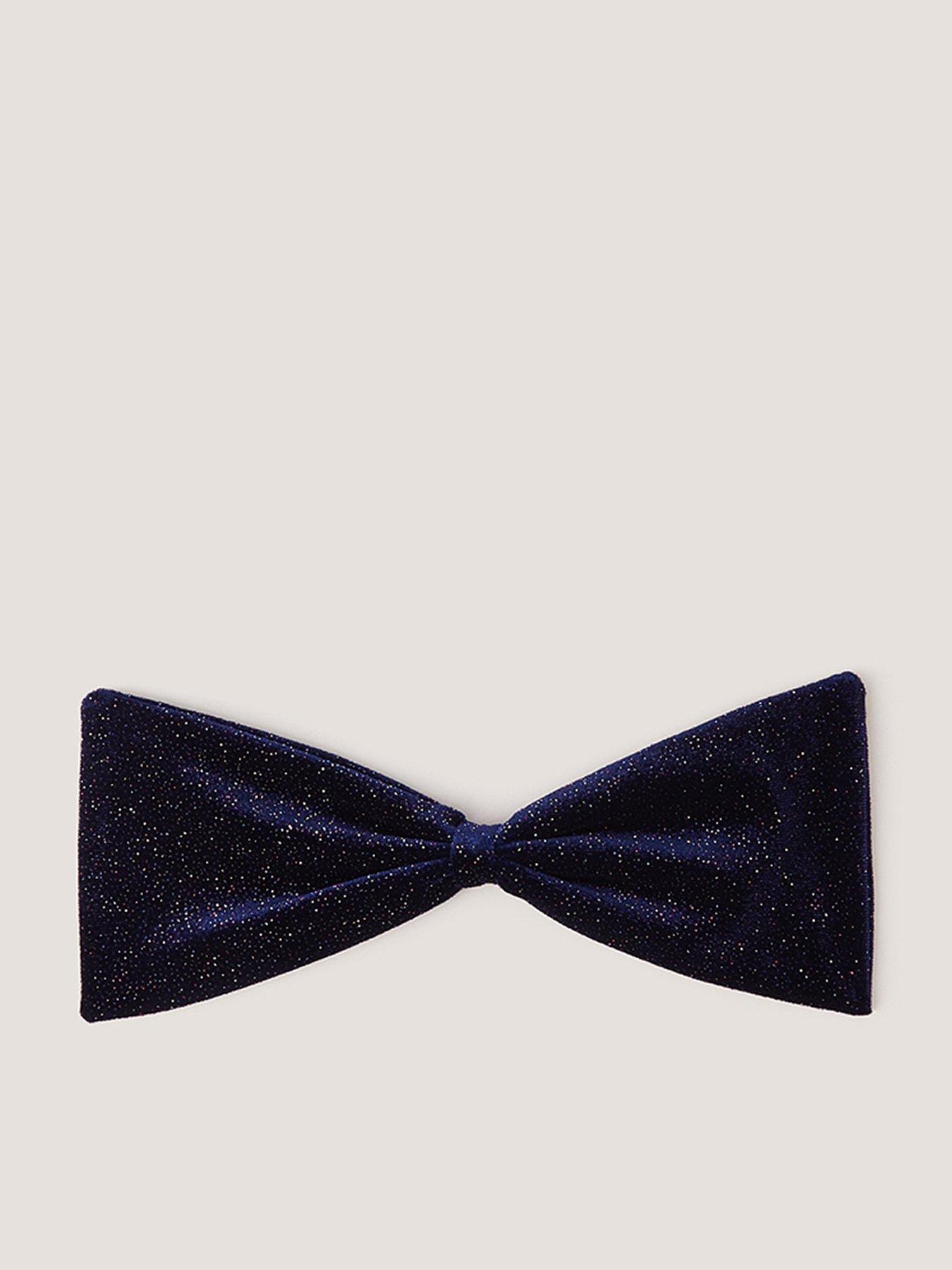 Monsoon Girls Sparkle Velvet Drop Bow - Navy
