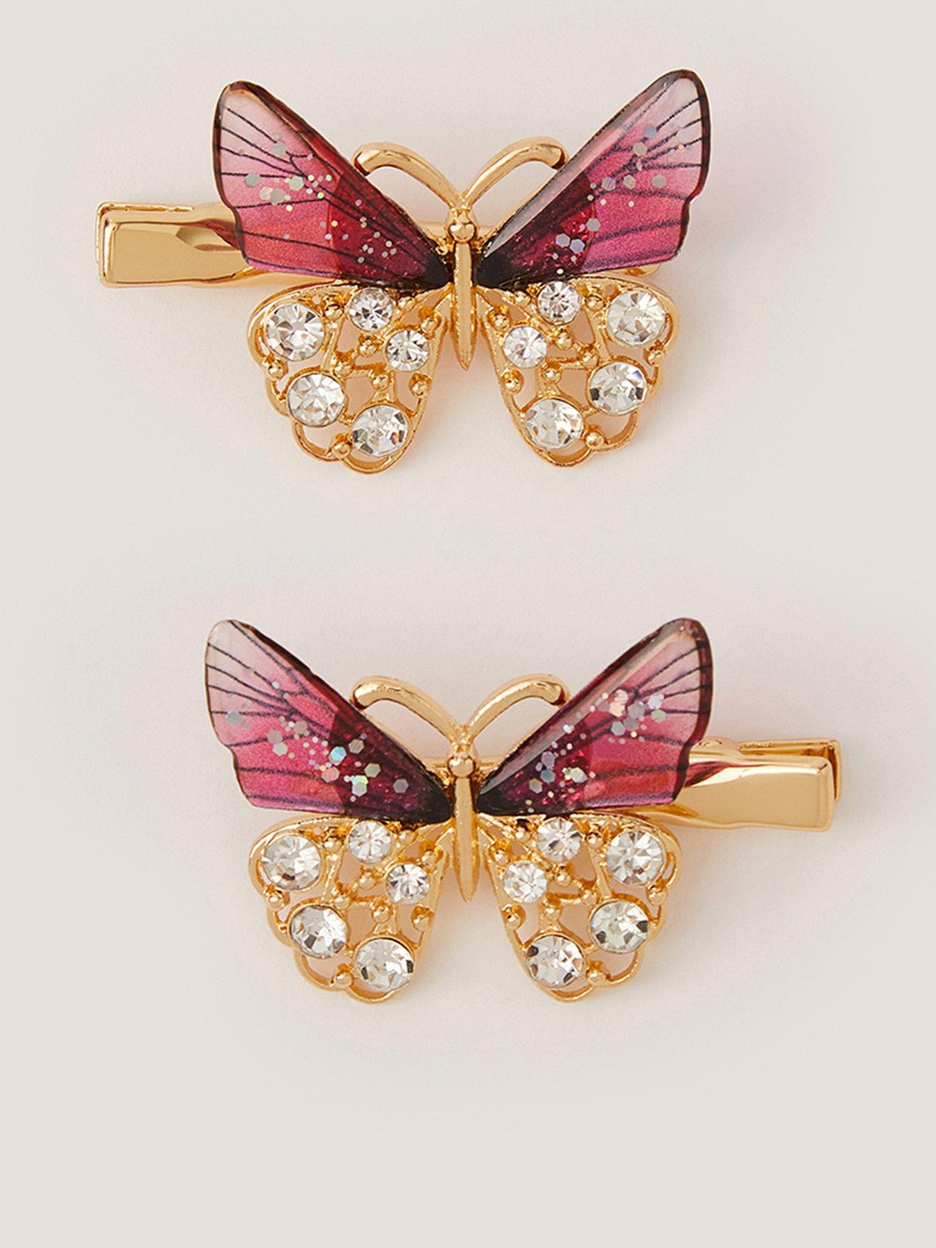 Monsoon Girls 2 Pack Jewel Butterfly Clips - Red