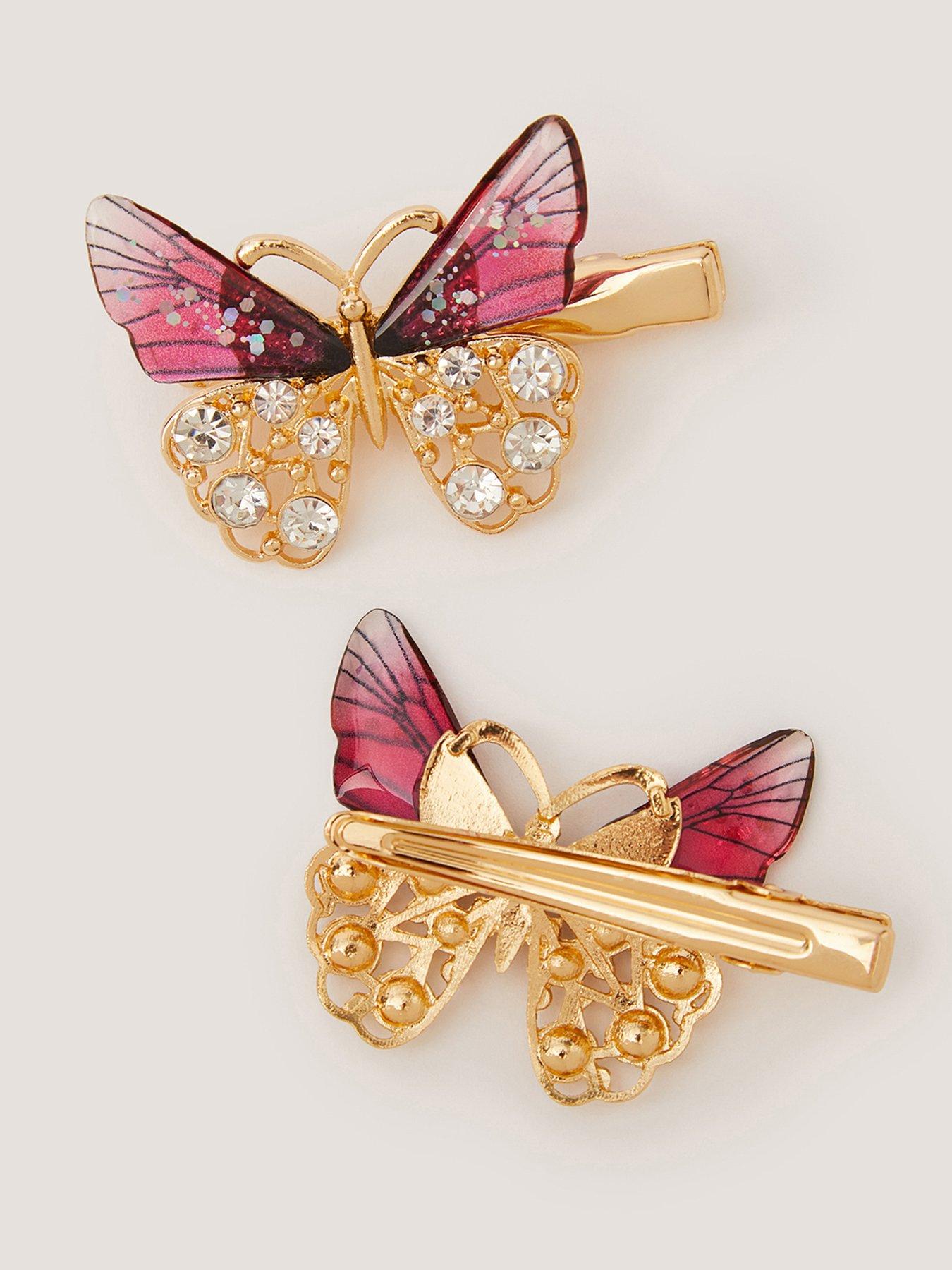Image 2 of 2 of Monsoon Girls 2 Pack Jewel Butterfly Clips - Red