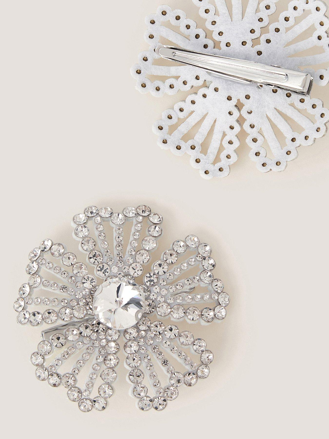 Image 2 of 2 of Monsoon Girls 2 Pack Dazzle Flower Clips - Silver
