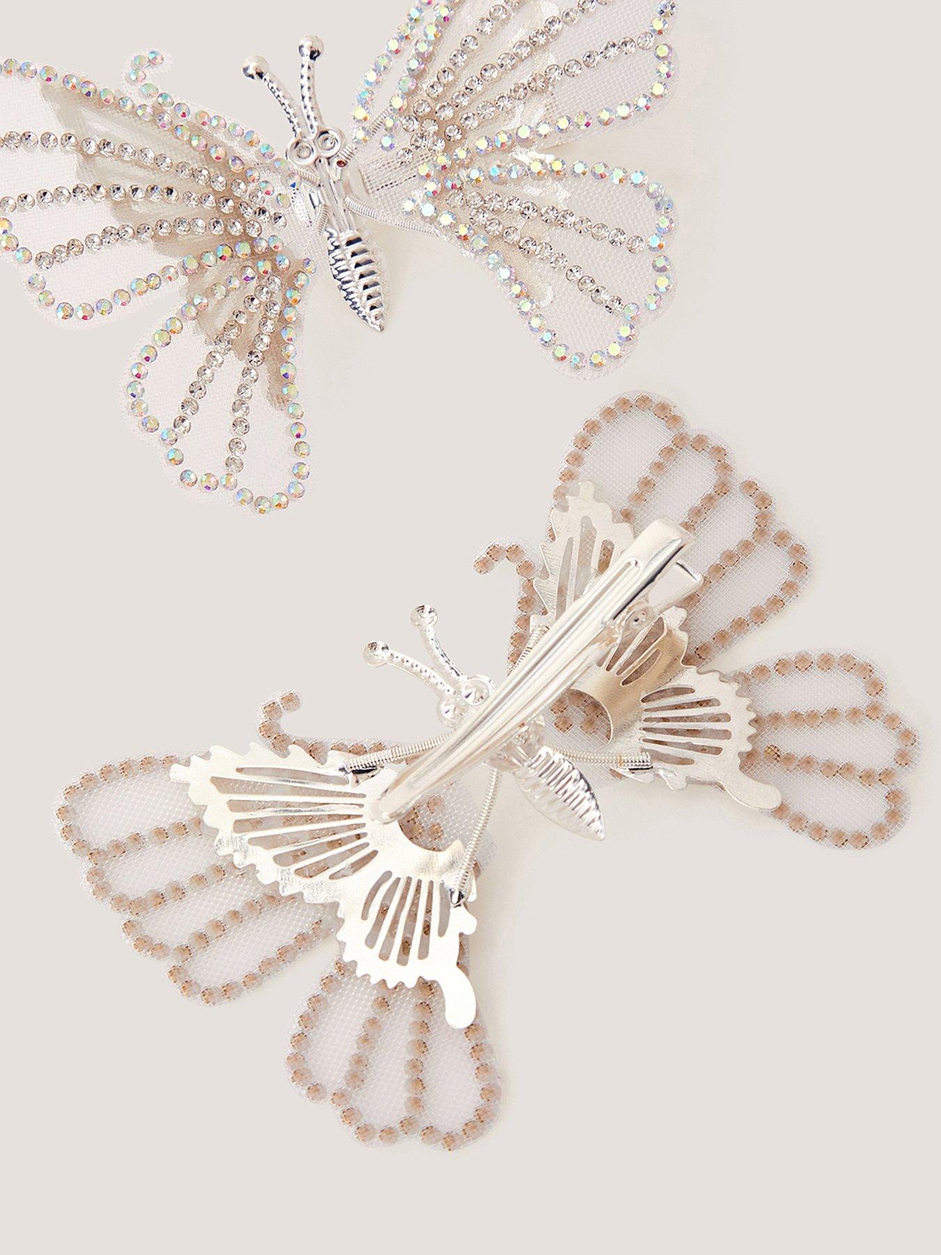 Image 2 of 2 of Monsoon Girls 2 Pack Spring Butterfly Clips - Silver