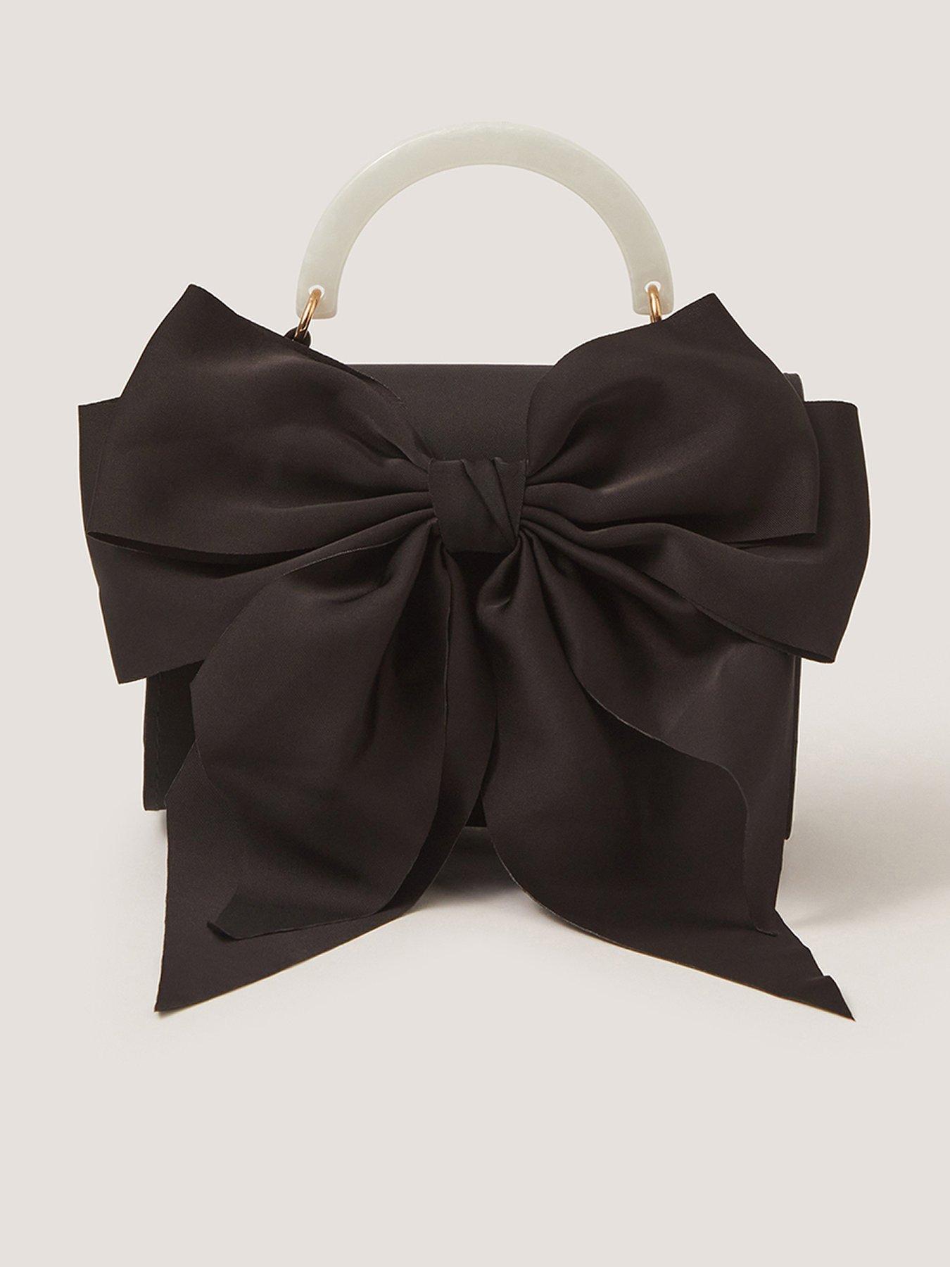 Monsoon Girls Satin Bow Mop Handle Bag - Black