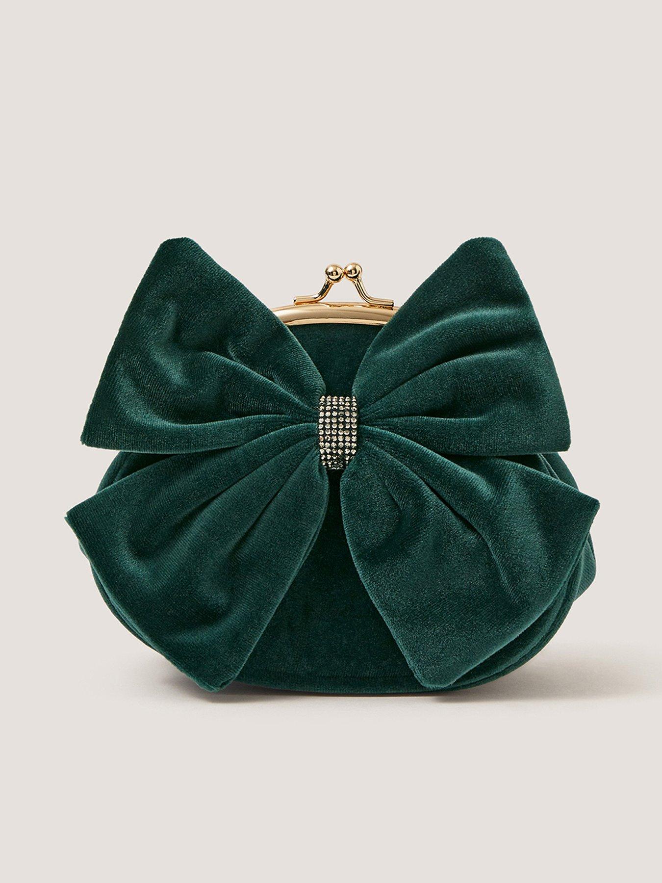 Monsoon Girls Velvet Bow Frame Bag - Green