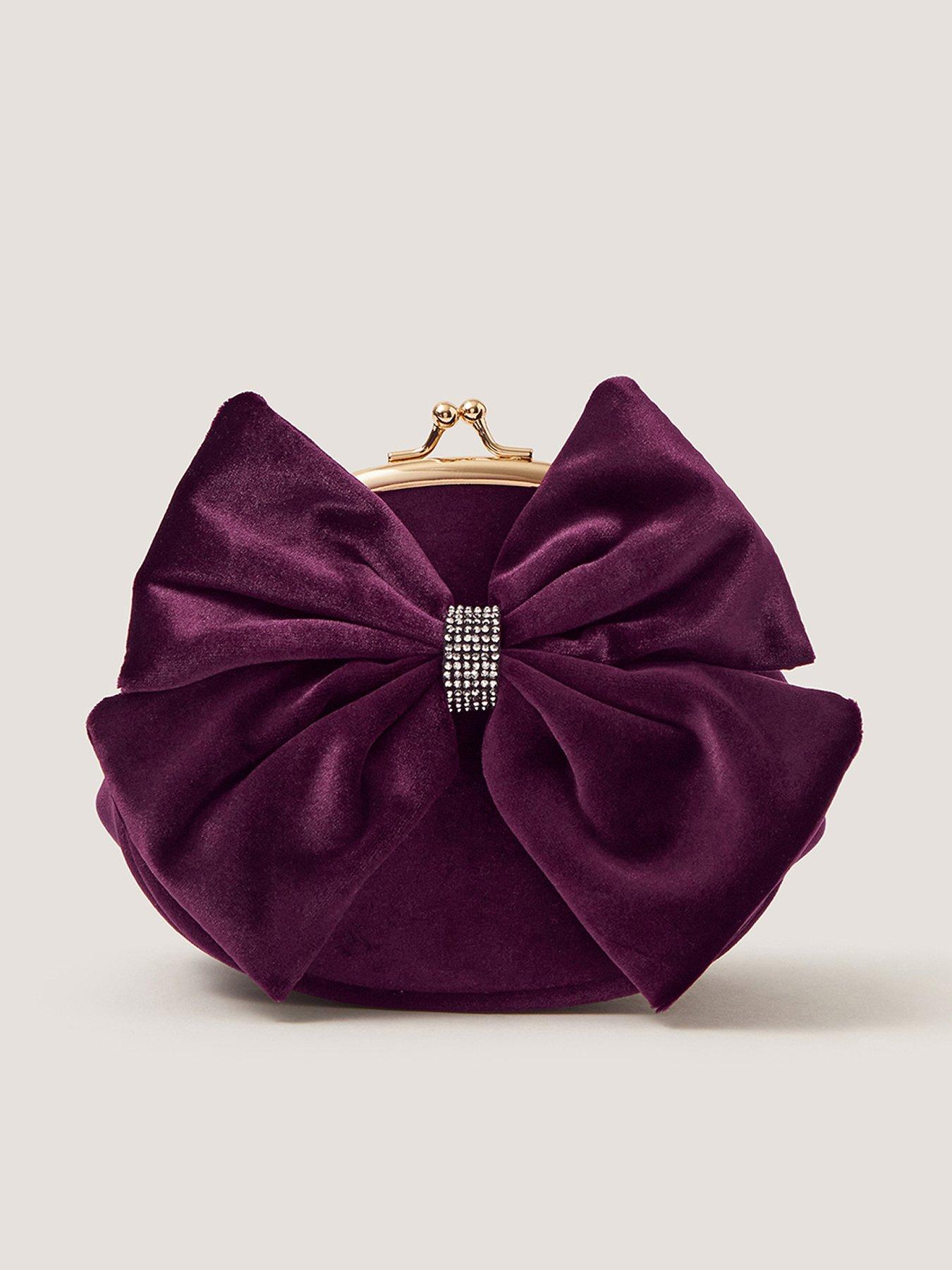 Monsoon Girls Velvet Bow Frame Bag - Purple